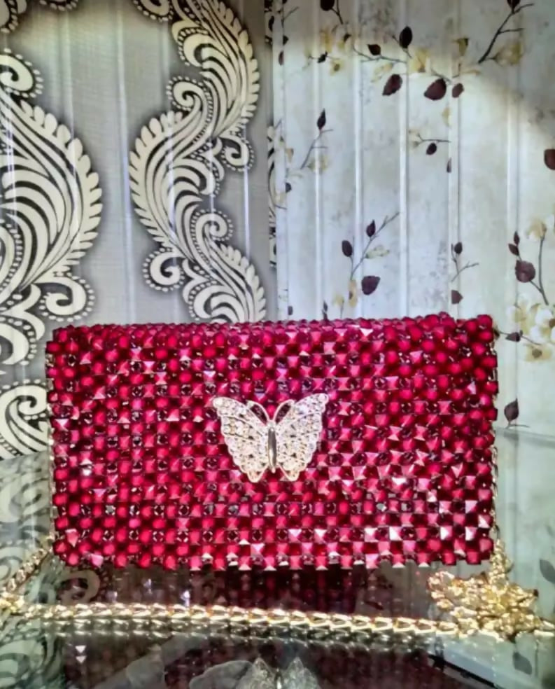 Crystal beads crossbody handbag