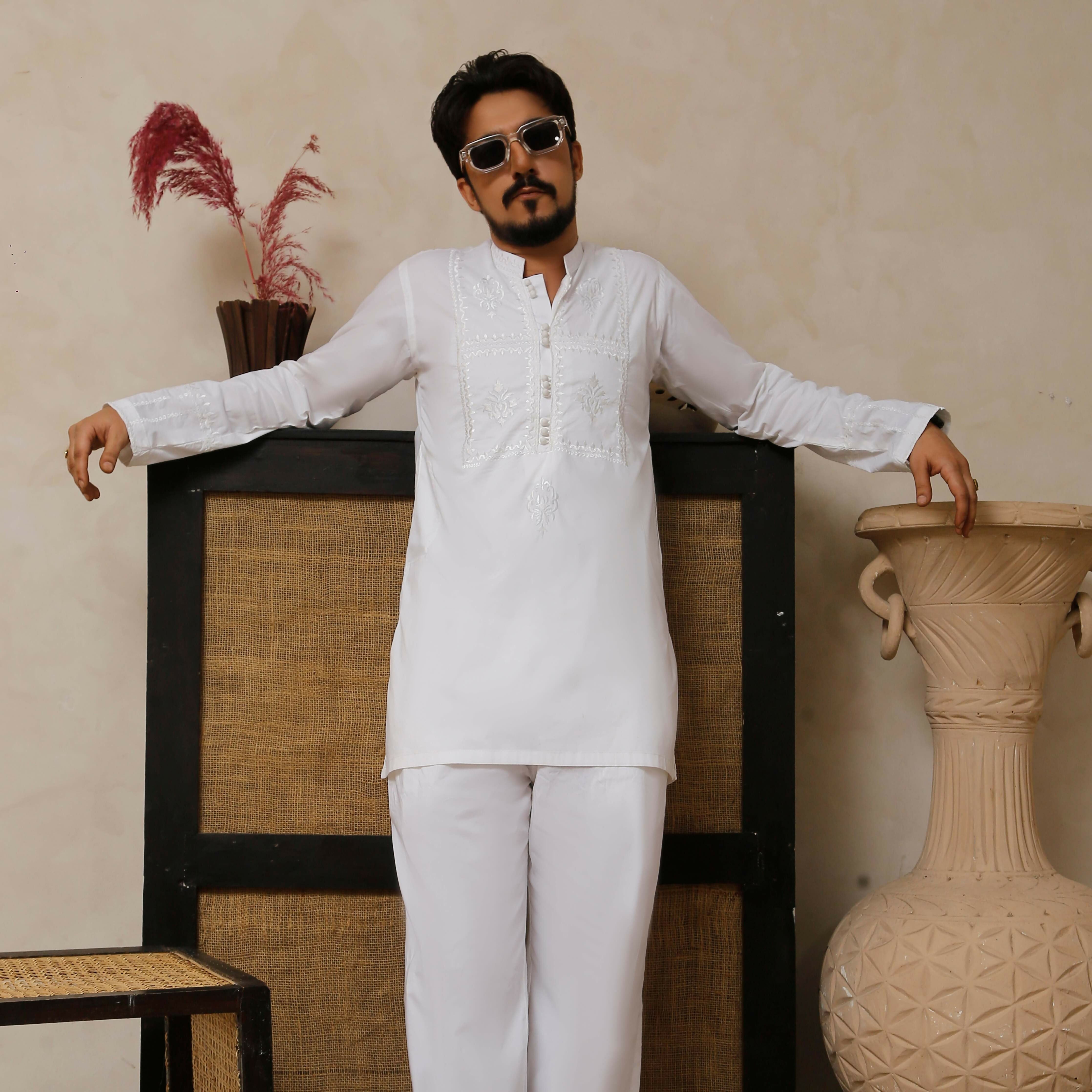 ER 806 Shining White Executive Kameez Farshi Shalwar