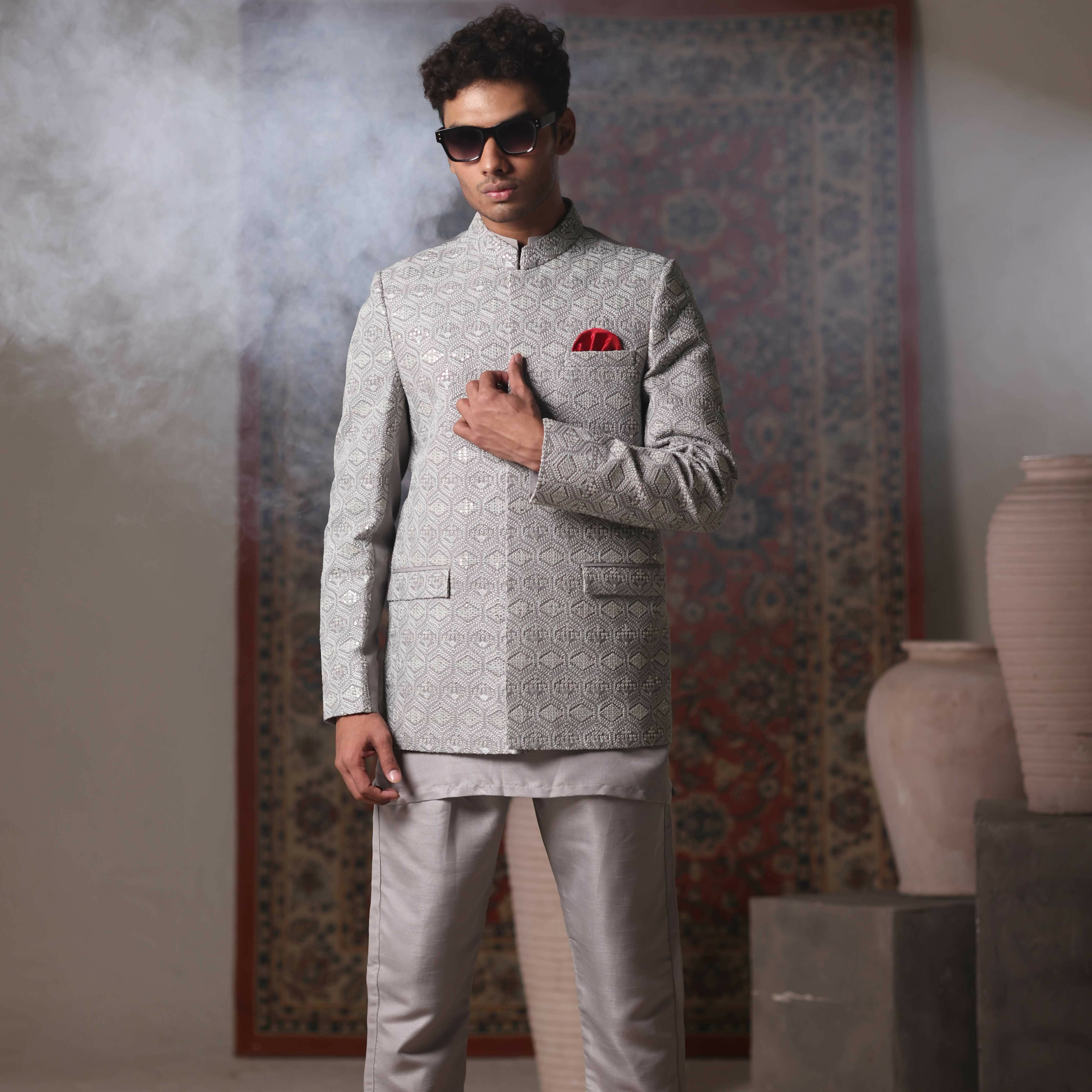 ER 3023 Grey Sequance Prince Coat