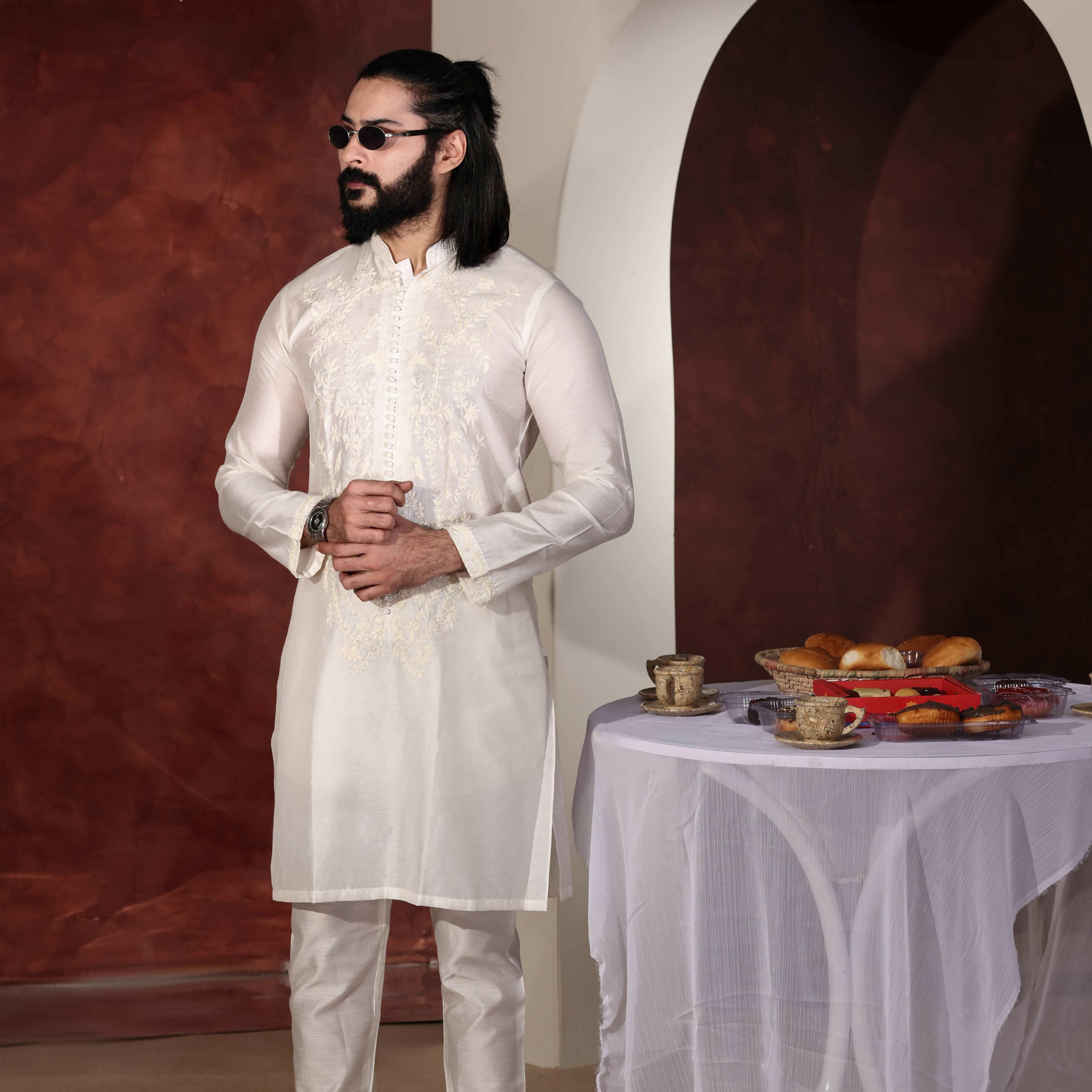 CK 761 White Chikankari Kurta