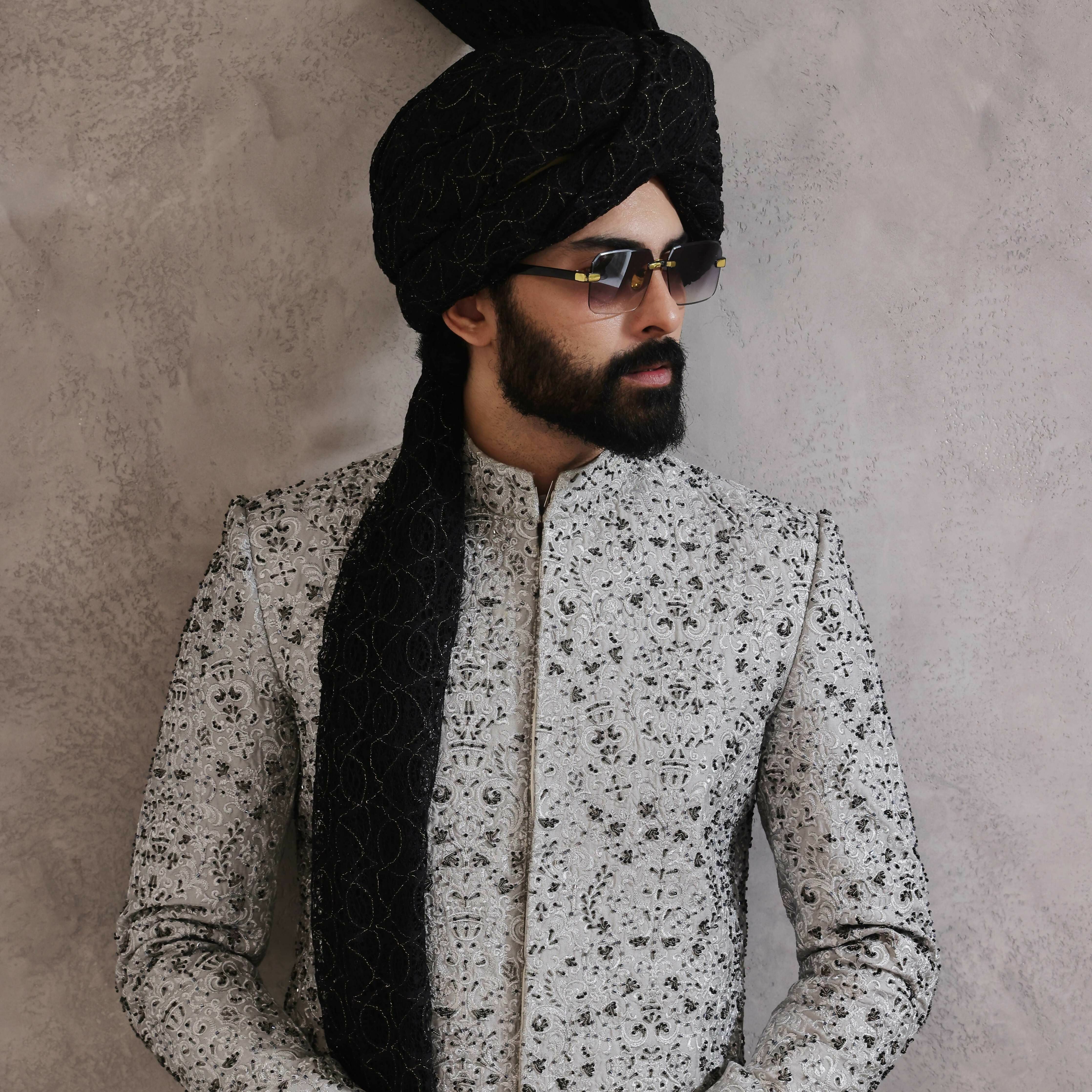 ER SH 119 Sliver Hand Work Sherwani For Men