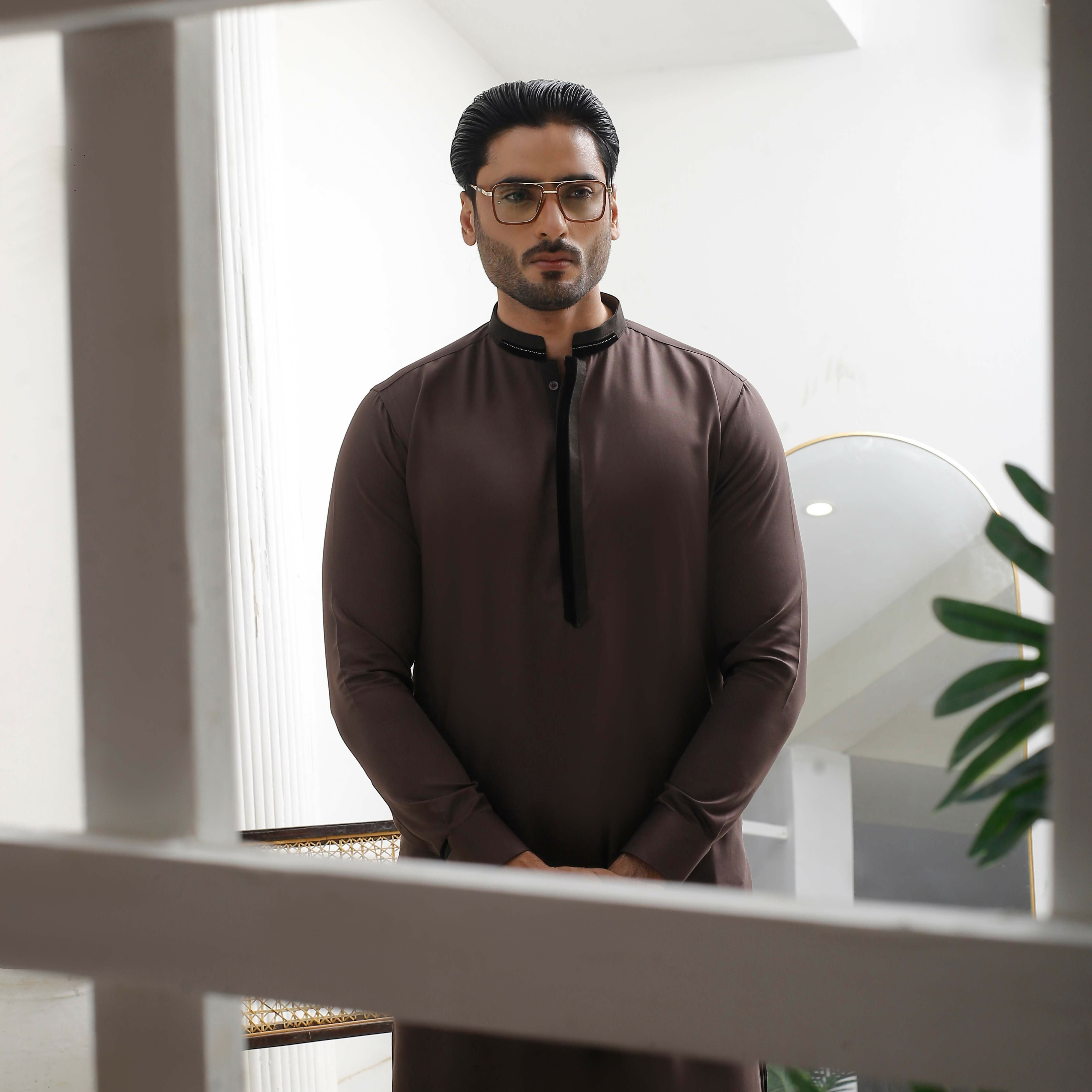 ER 809 Dark Brown Executive Shalwar Kameez