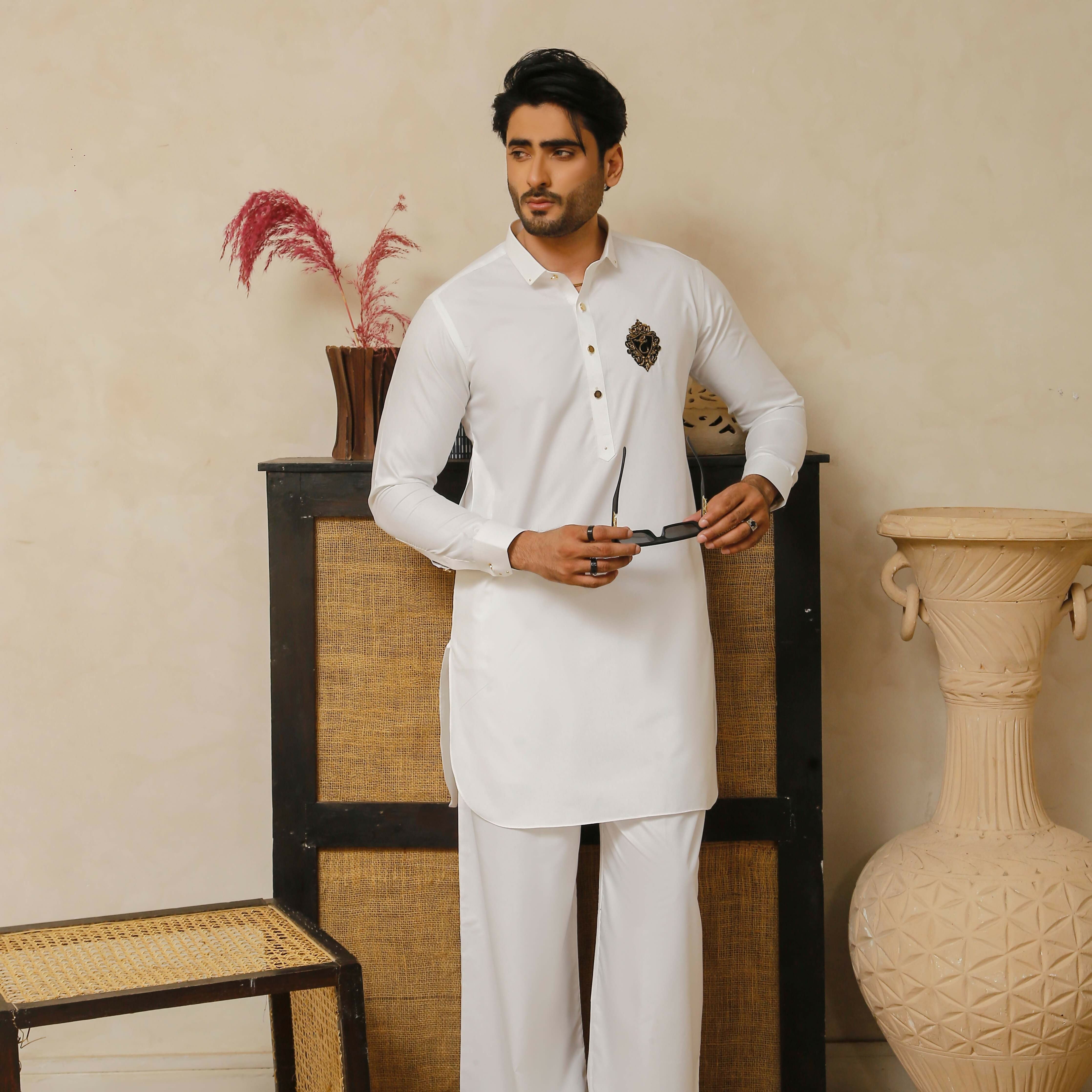 ER 799 White Executive Kameez Farshi Pajama