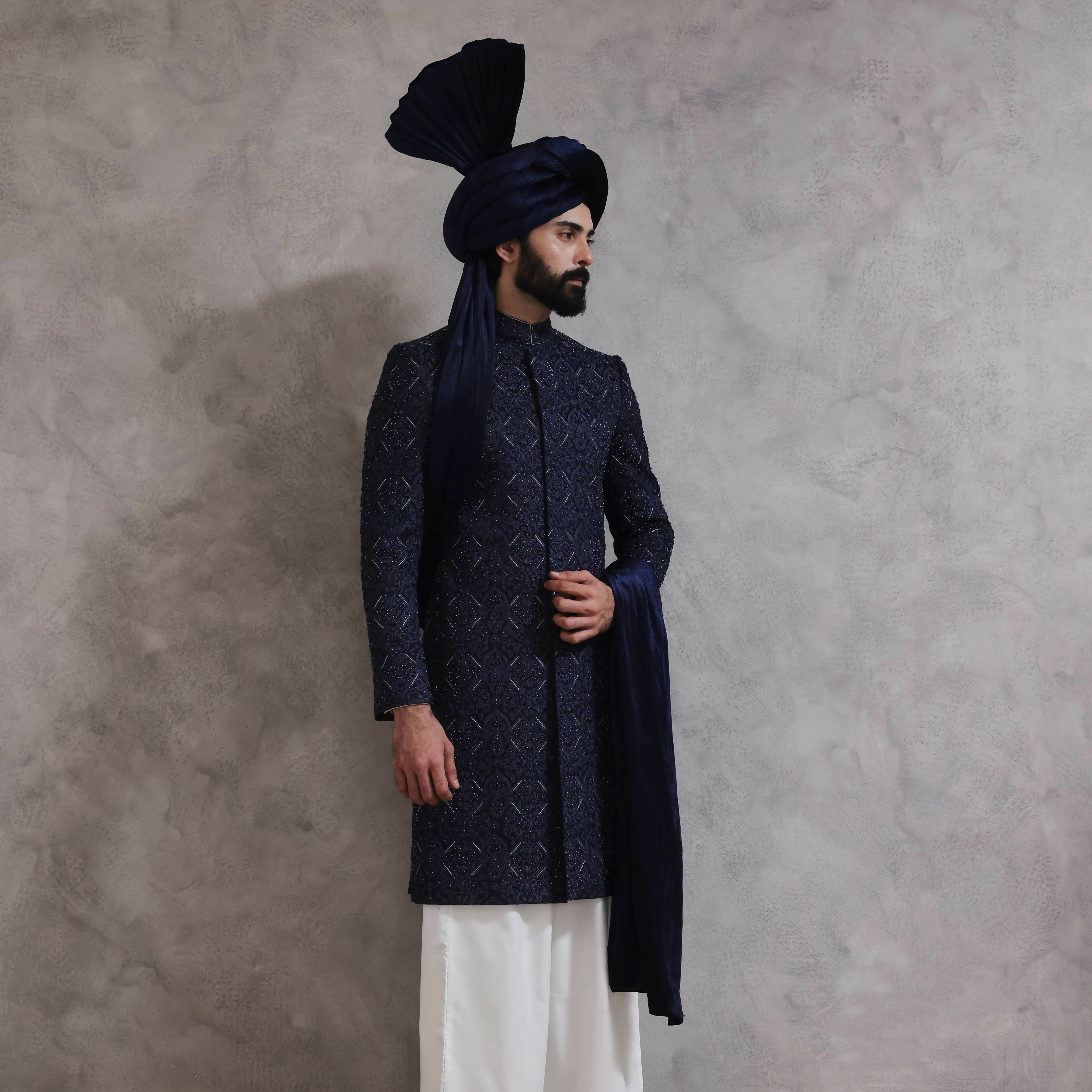 ER SH 118 Navy Blue Sherwani For Men