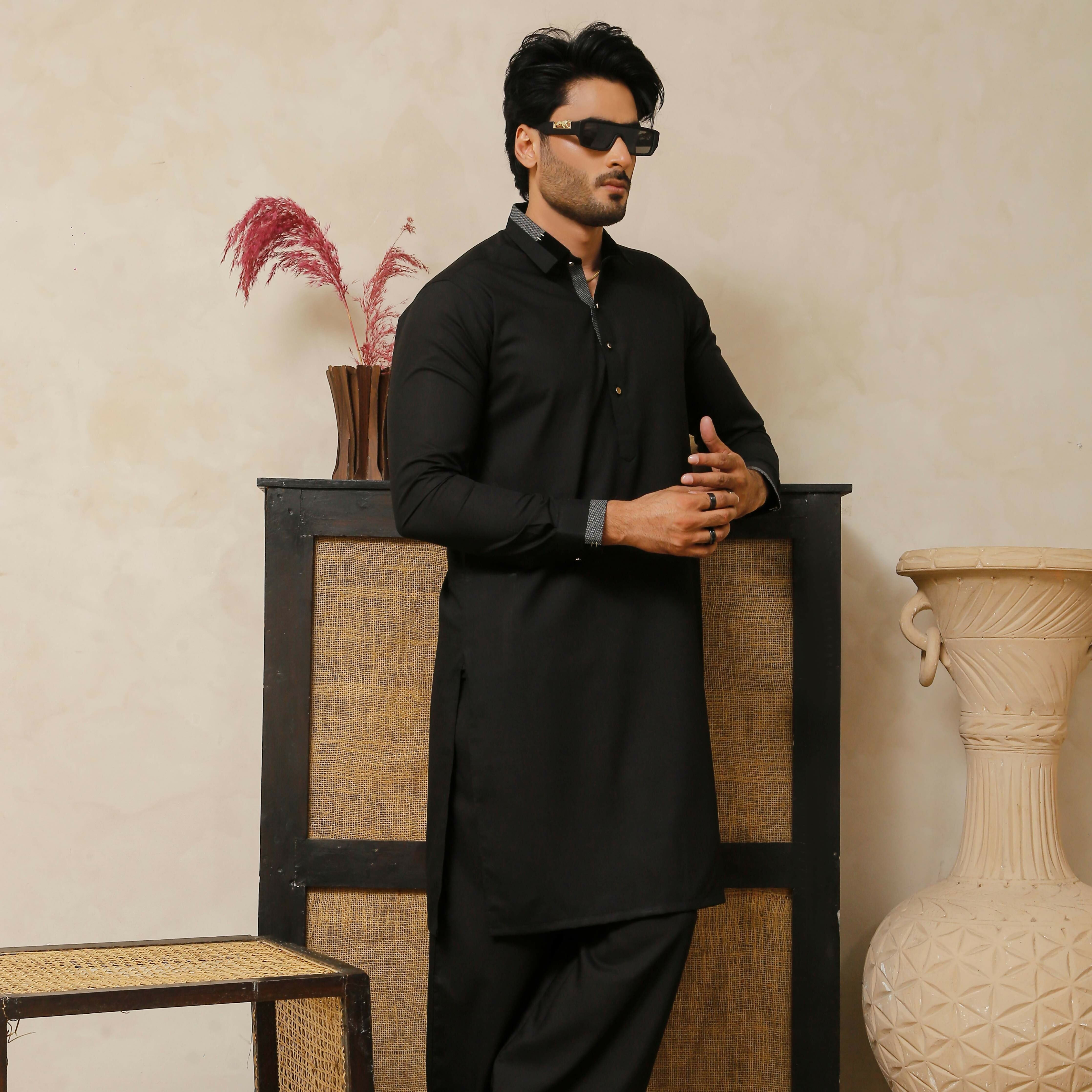 ER 805 Matt Black Executive Kameez Farshi Shalwar
