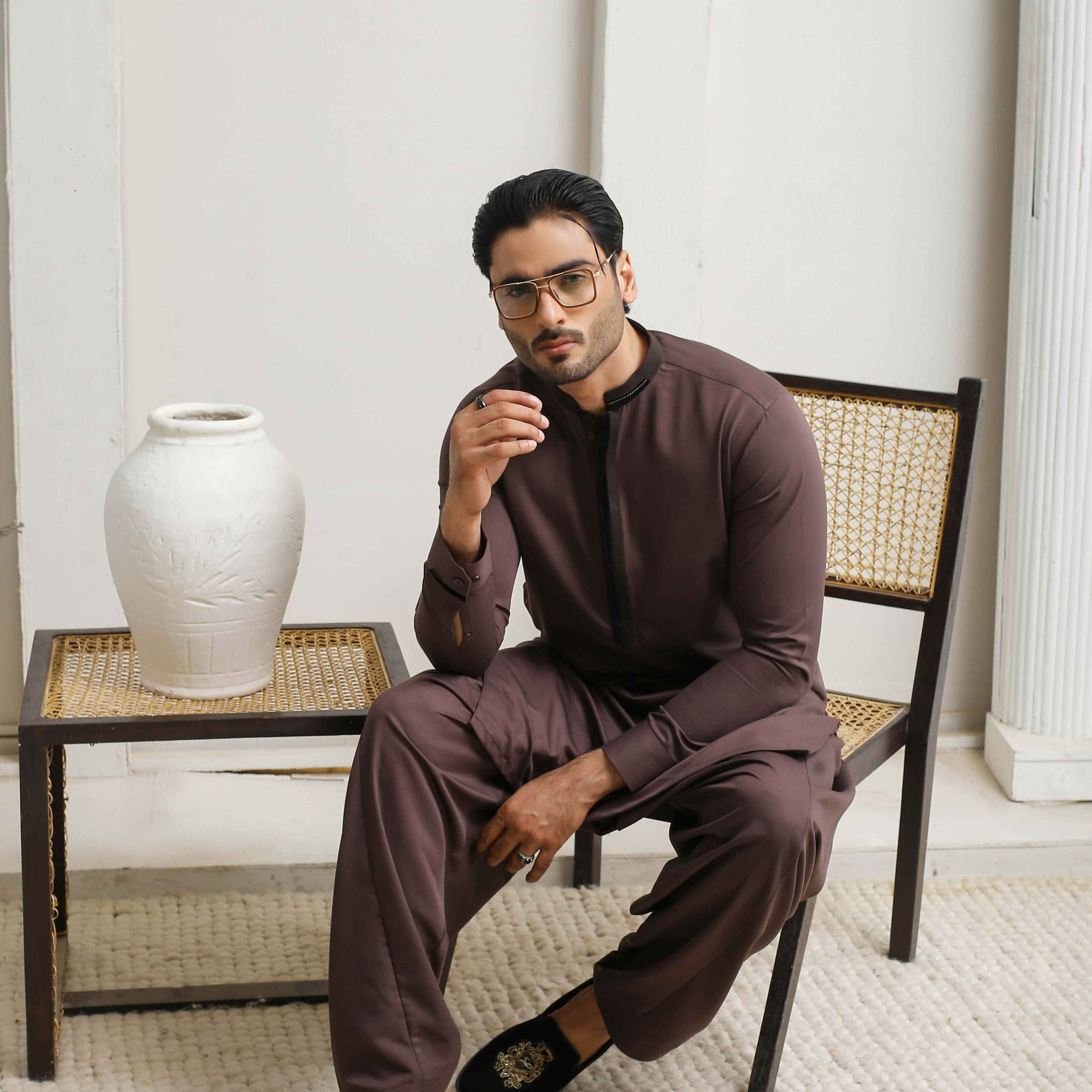 ER 809 Dark Brown Executive Shalwar Kameez