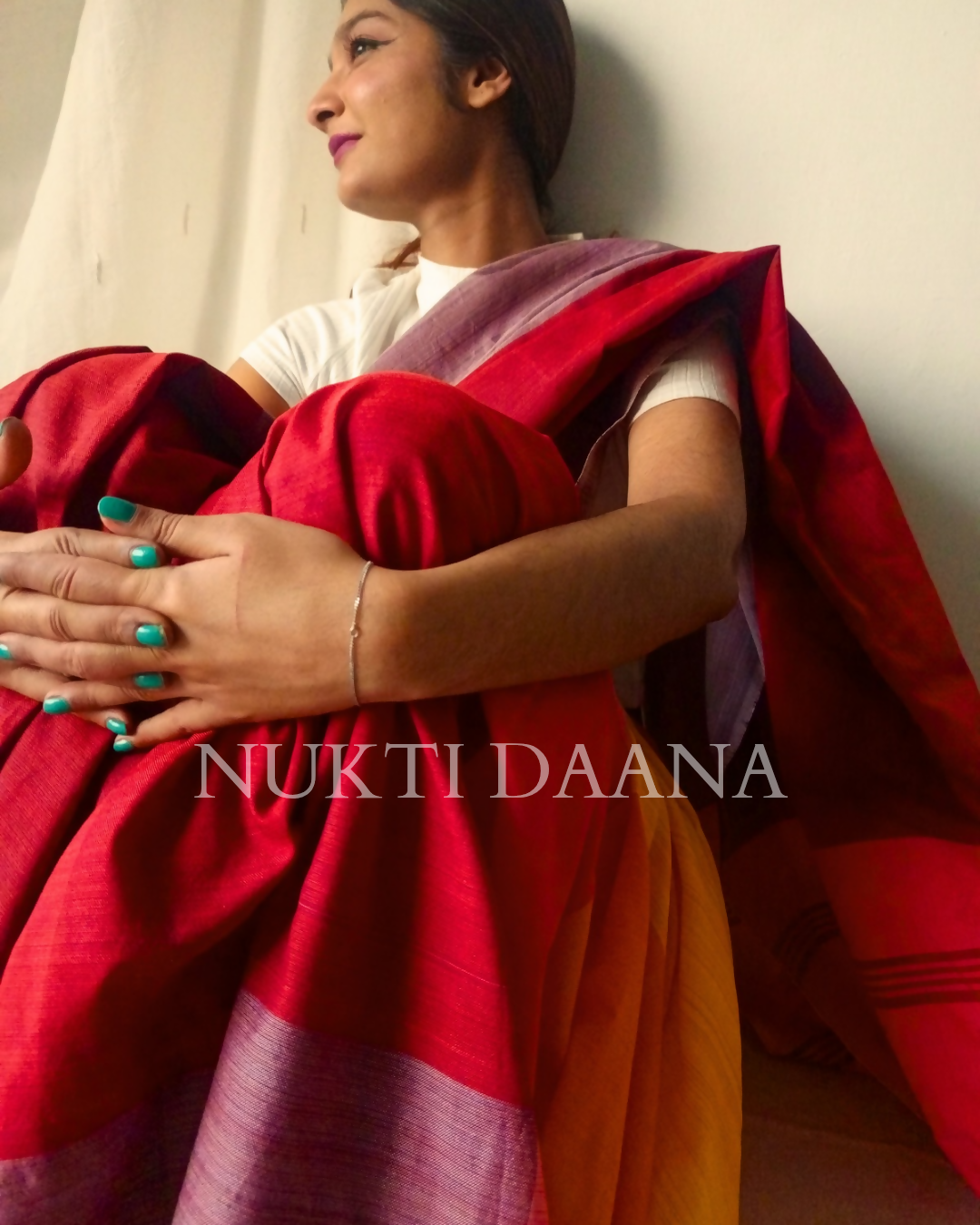 Crimson Marigold colourblock saree