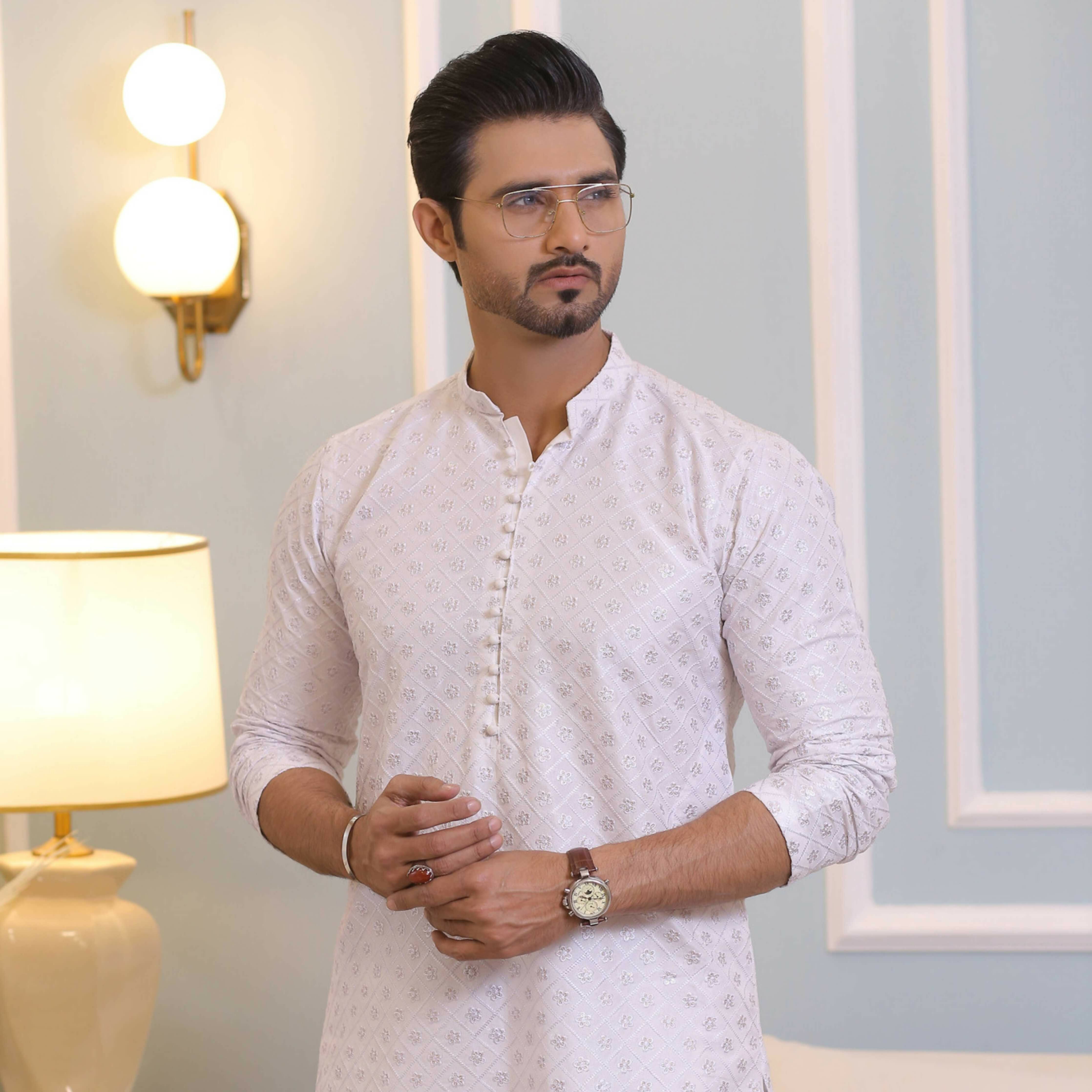 CK 708 White Chikankari Kurta Pajama