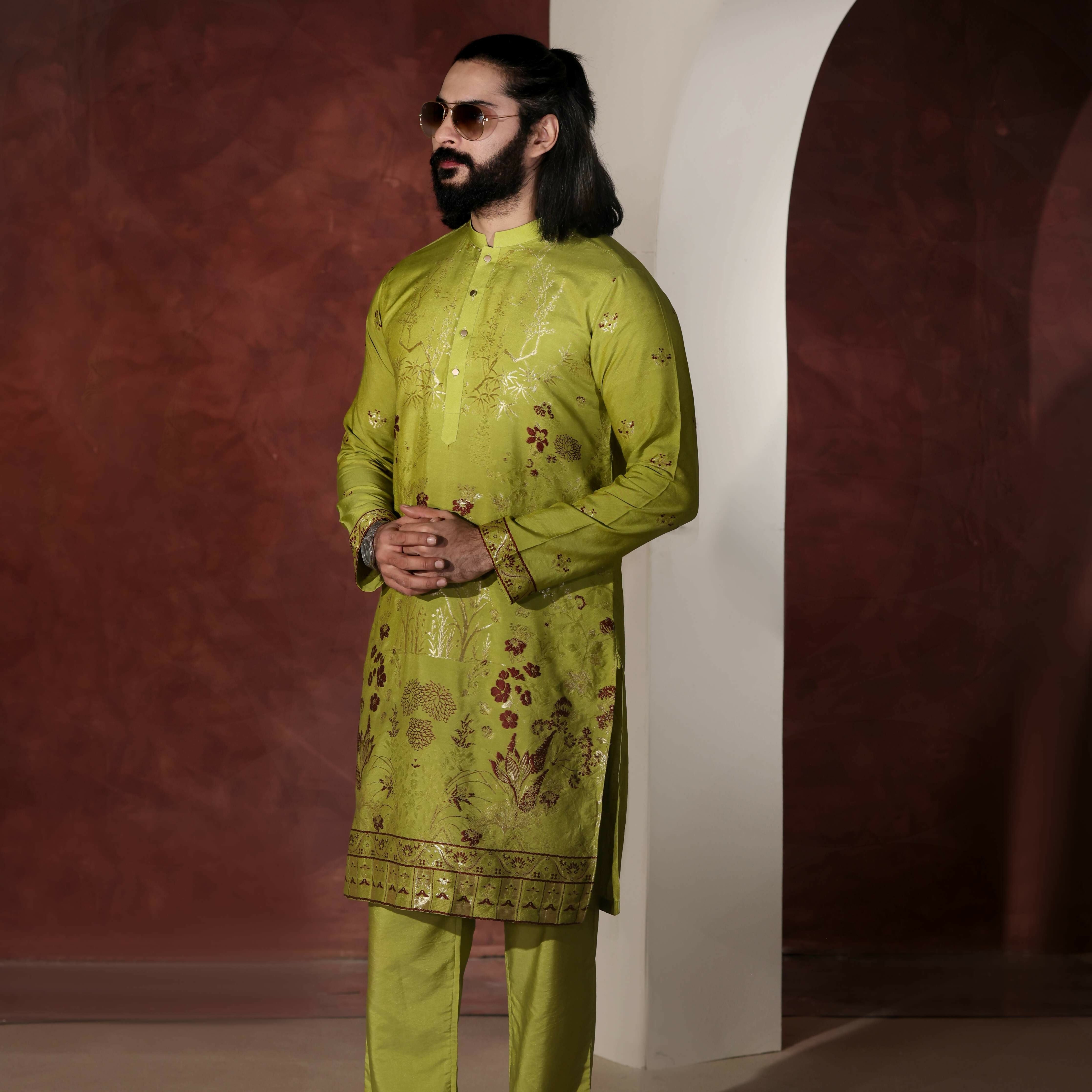 CK 765 Olive Green Chikankari Kurta
