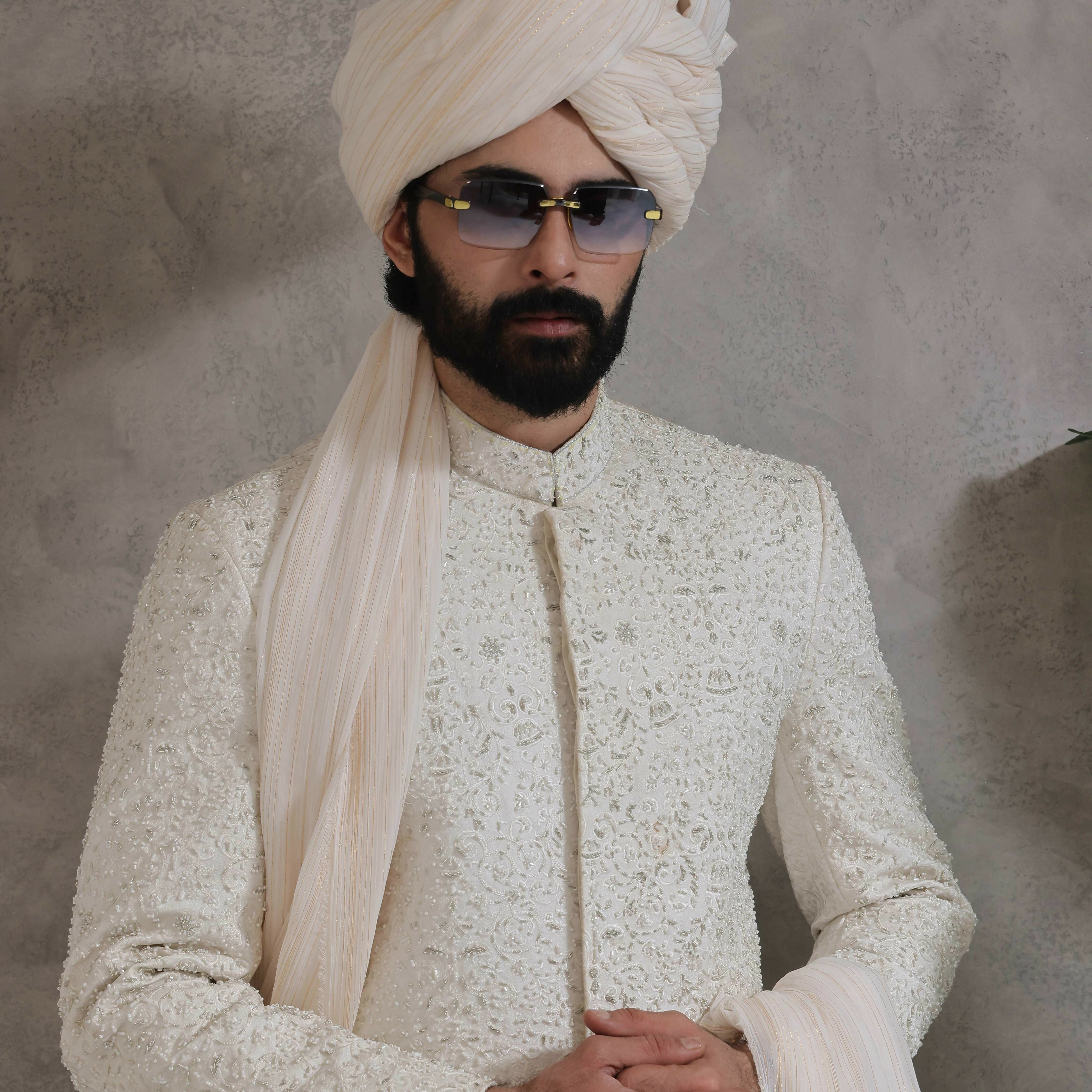 ER SH 117 White Sherwani For Wedding