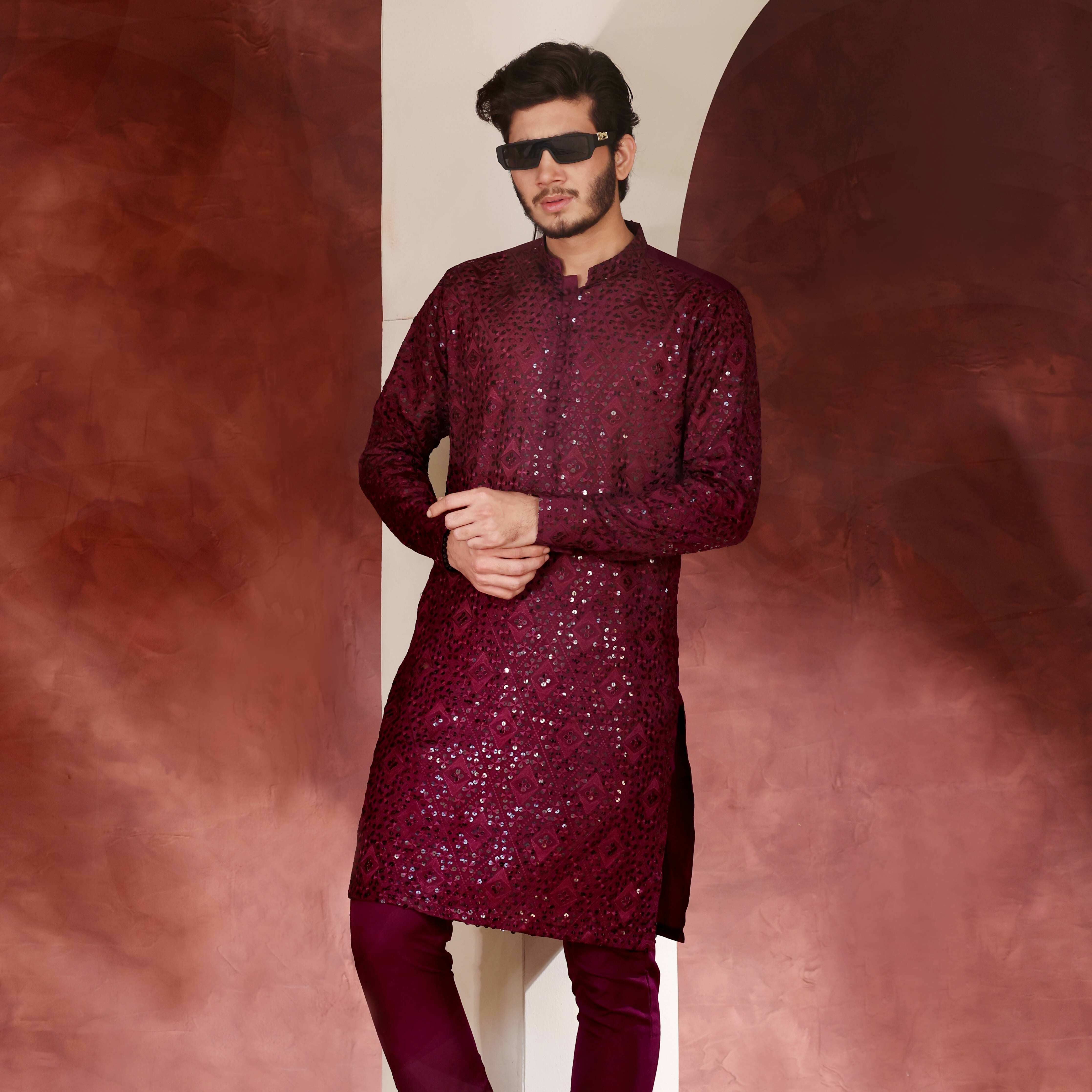 CK 772 Burgundy Chikankari Kurta