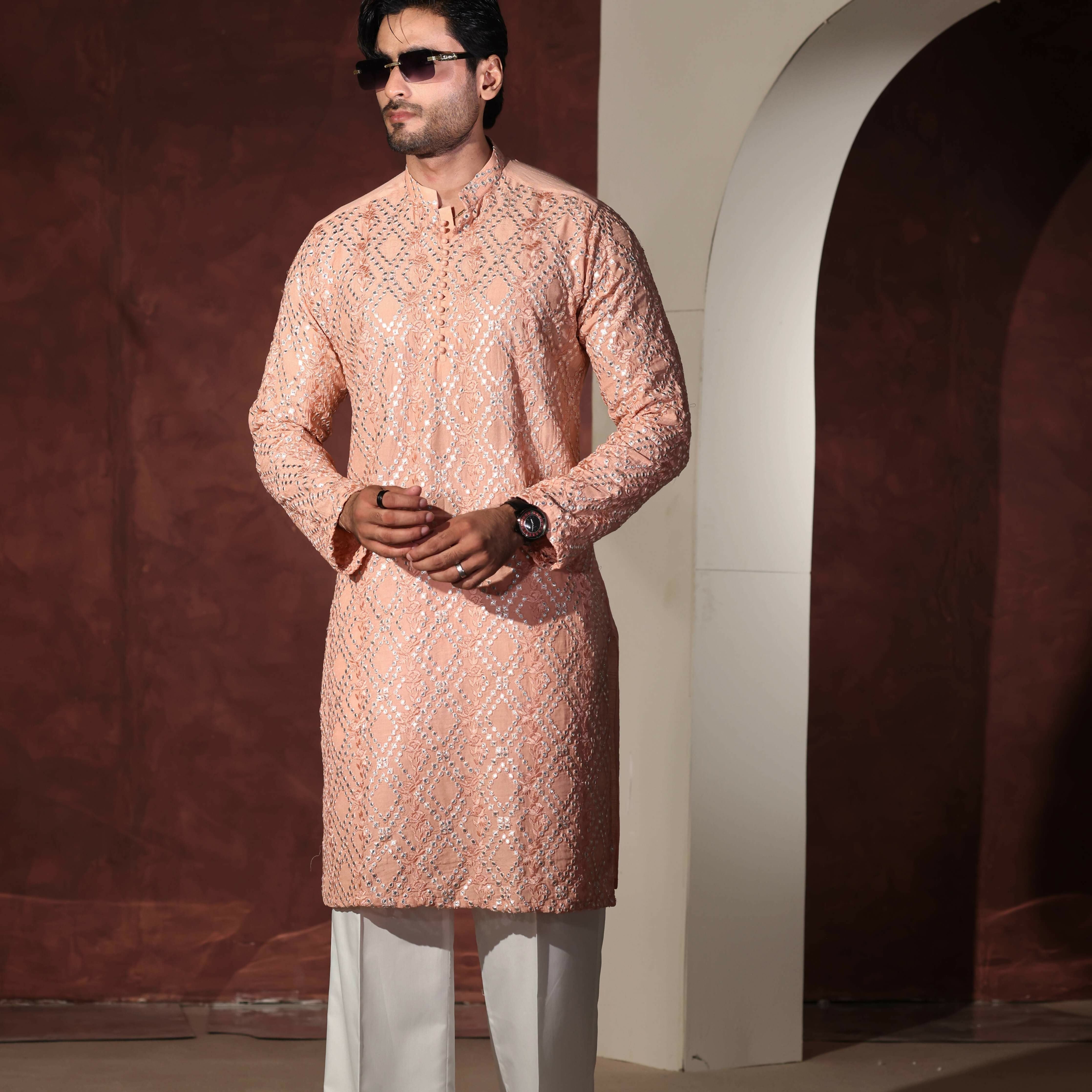 CK 770 Peach Chikankari Kurta