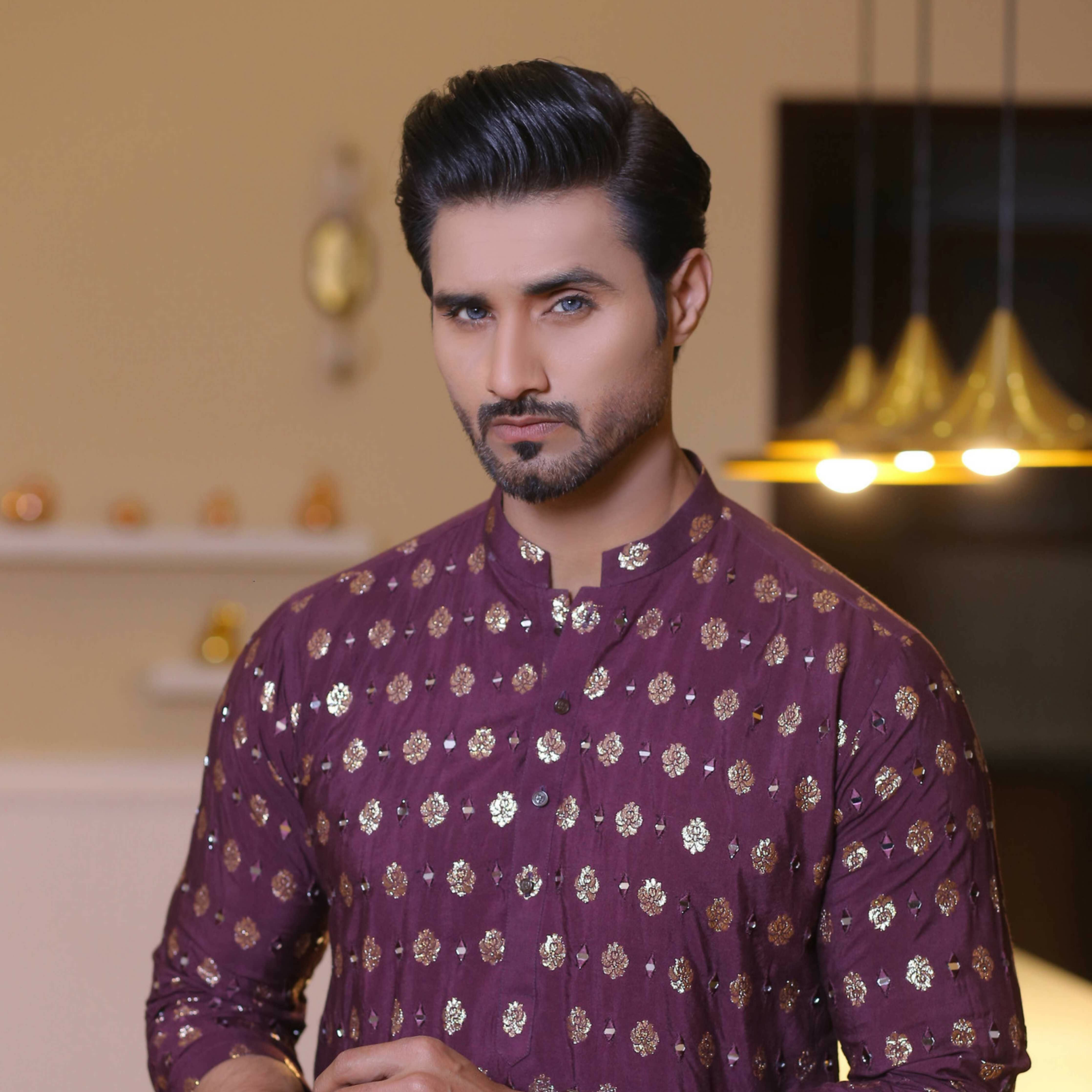 MR 64 Purple Mirror Work Kurta Pajama