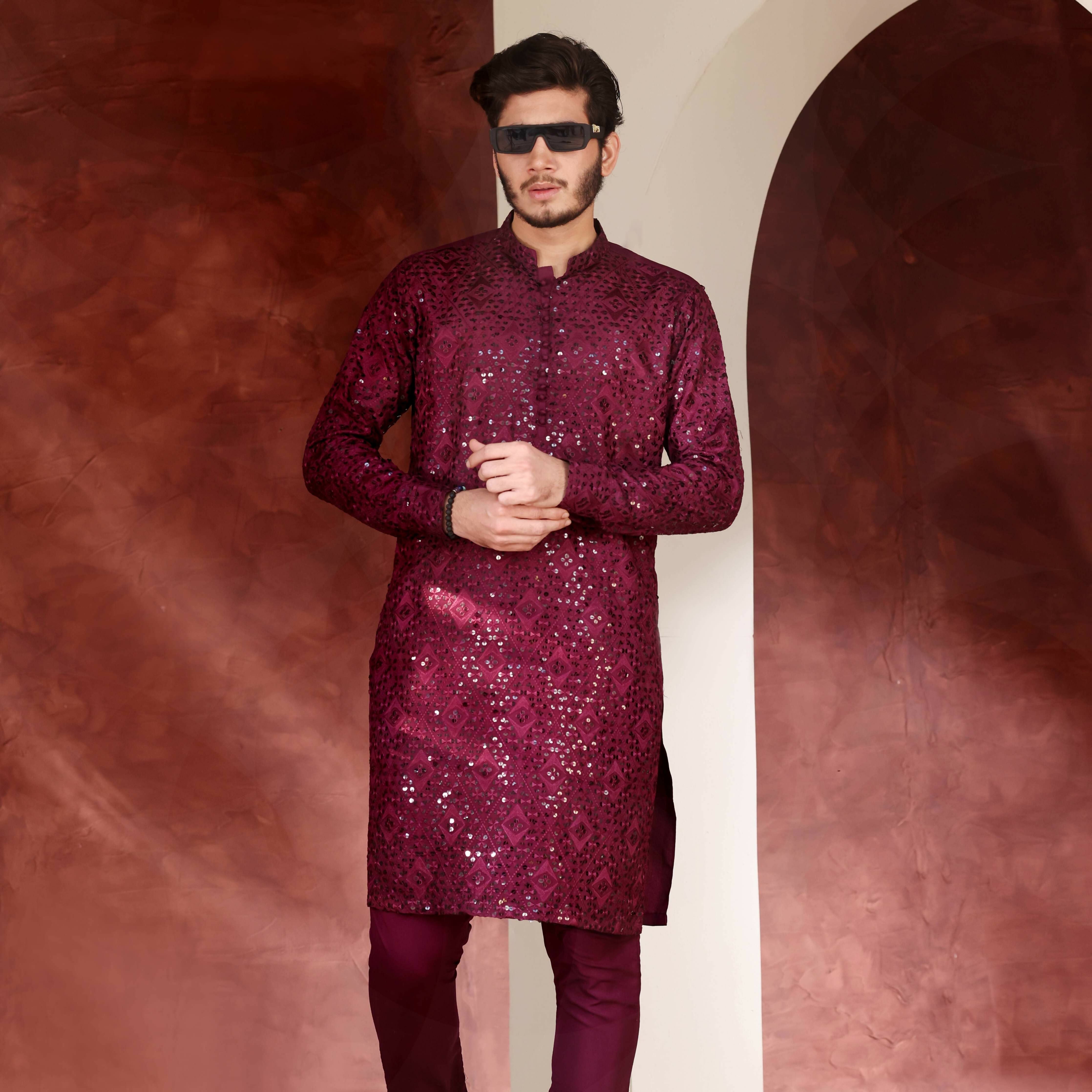 CK 772 Burgundy Chikankari Kurta
