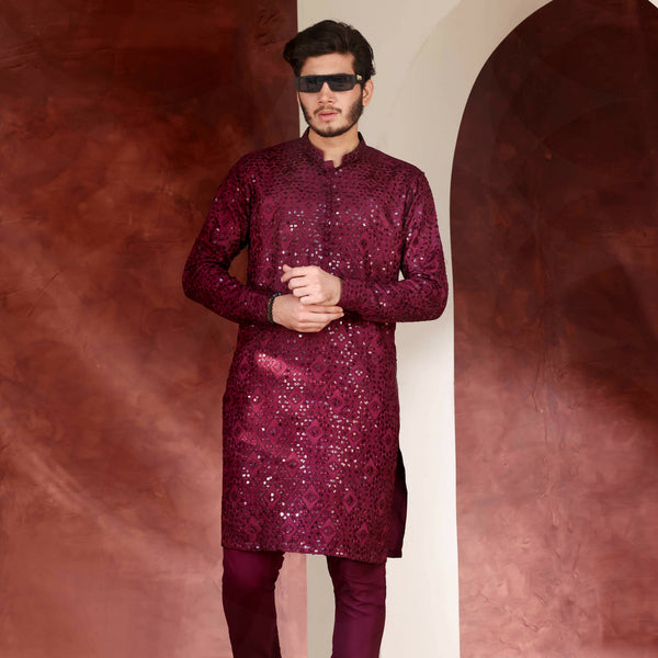 CK 772 Burgundy Chikankari Kurta
