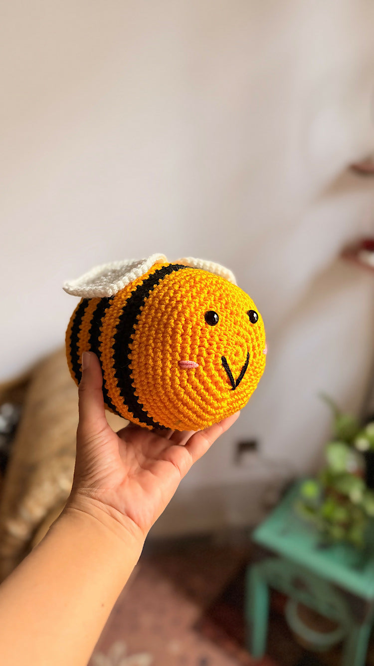 Crocheted honey bee plushie