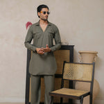 ER 801 Olive Green Kurta With Farshi Pajama