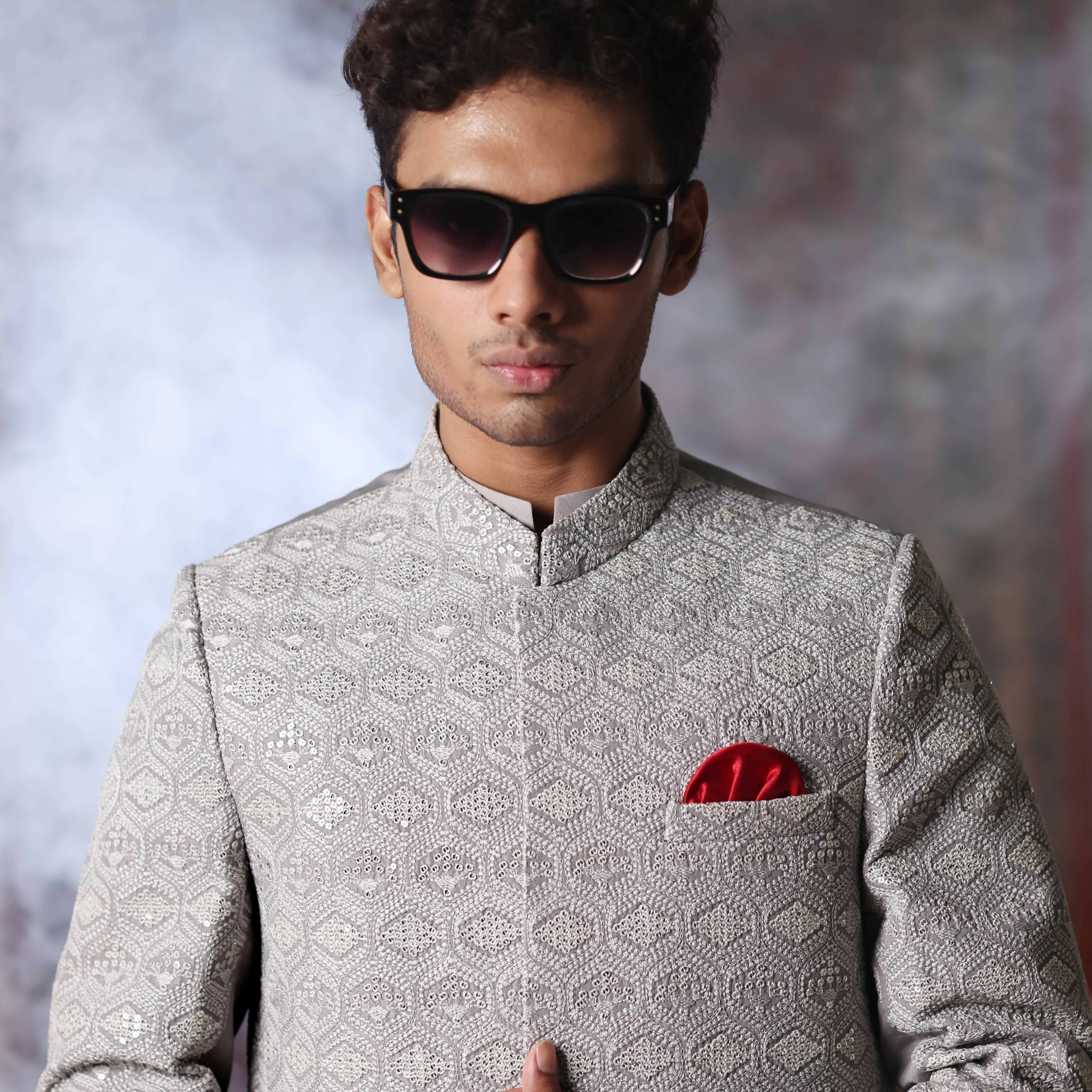 ER 3023 Grey Sequance Prince Coat