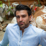 CK 751 Sky Blue Short Embroidered Kurta With Farshi Trouser