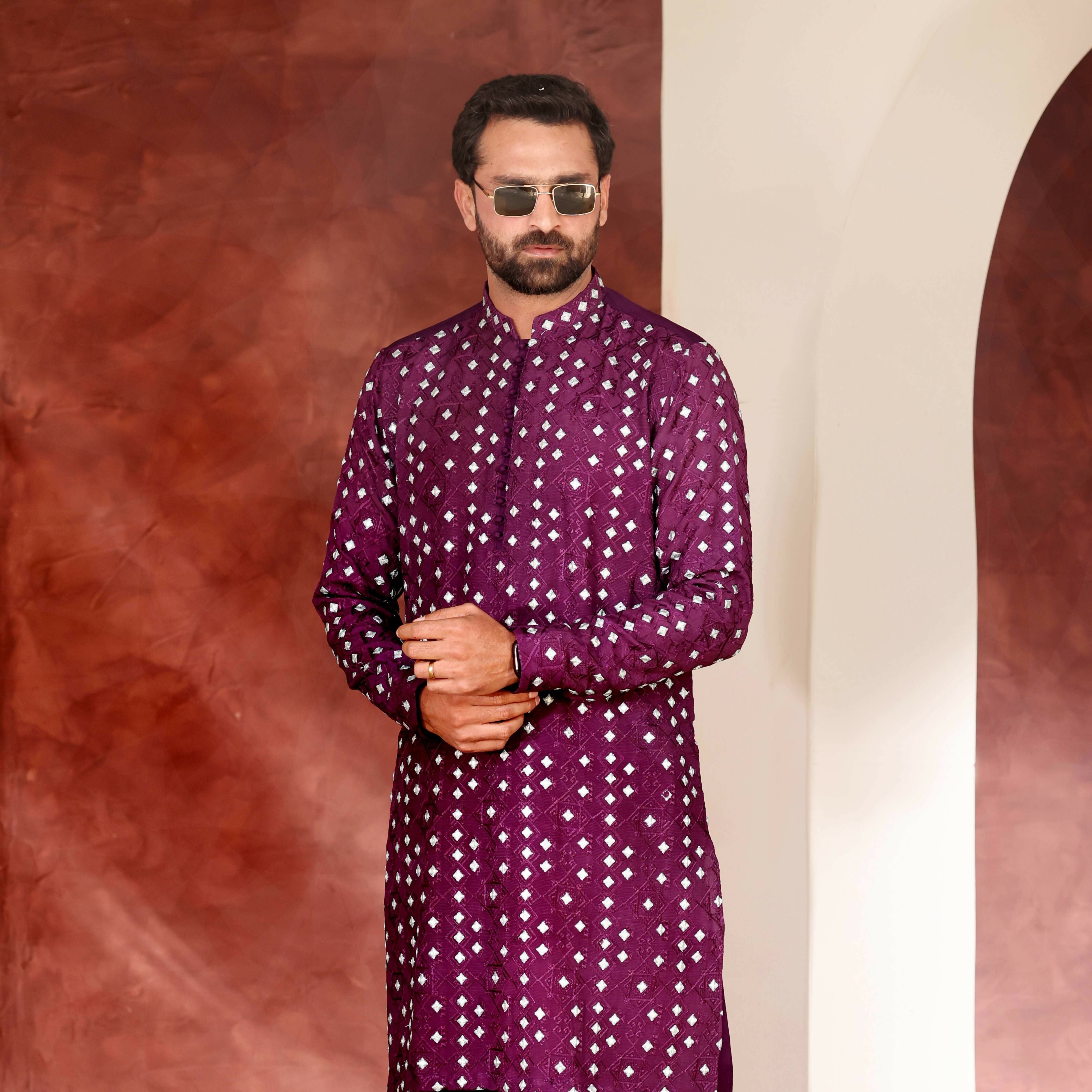 CK 776 Burgundy Chikankari Kurta