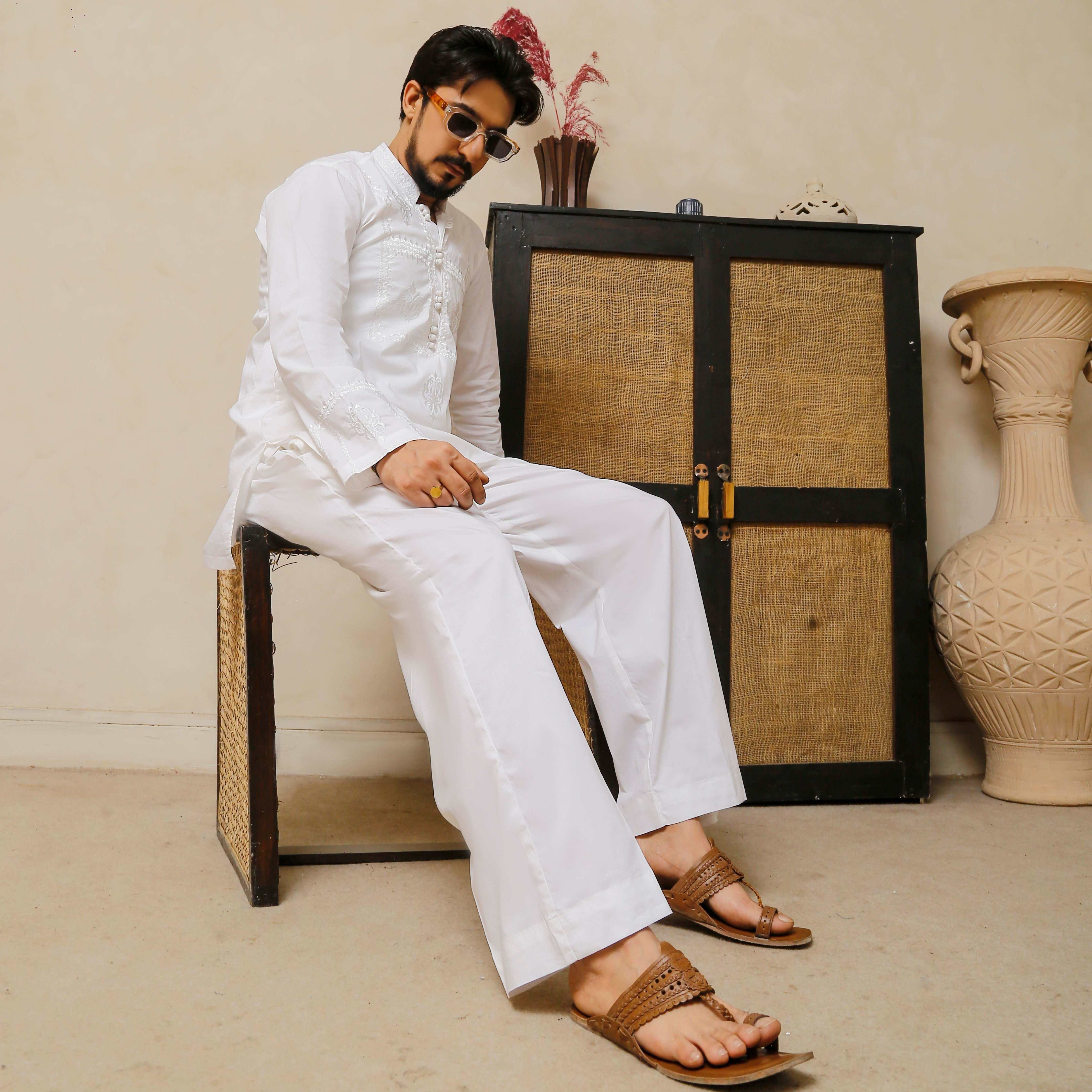 ER 806 Shining White Executive Kameez Farshi Shalwar