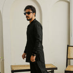 Enigma Black Executive Kurta Flap Cut Farshi