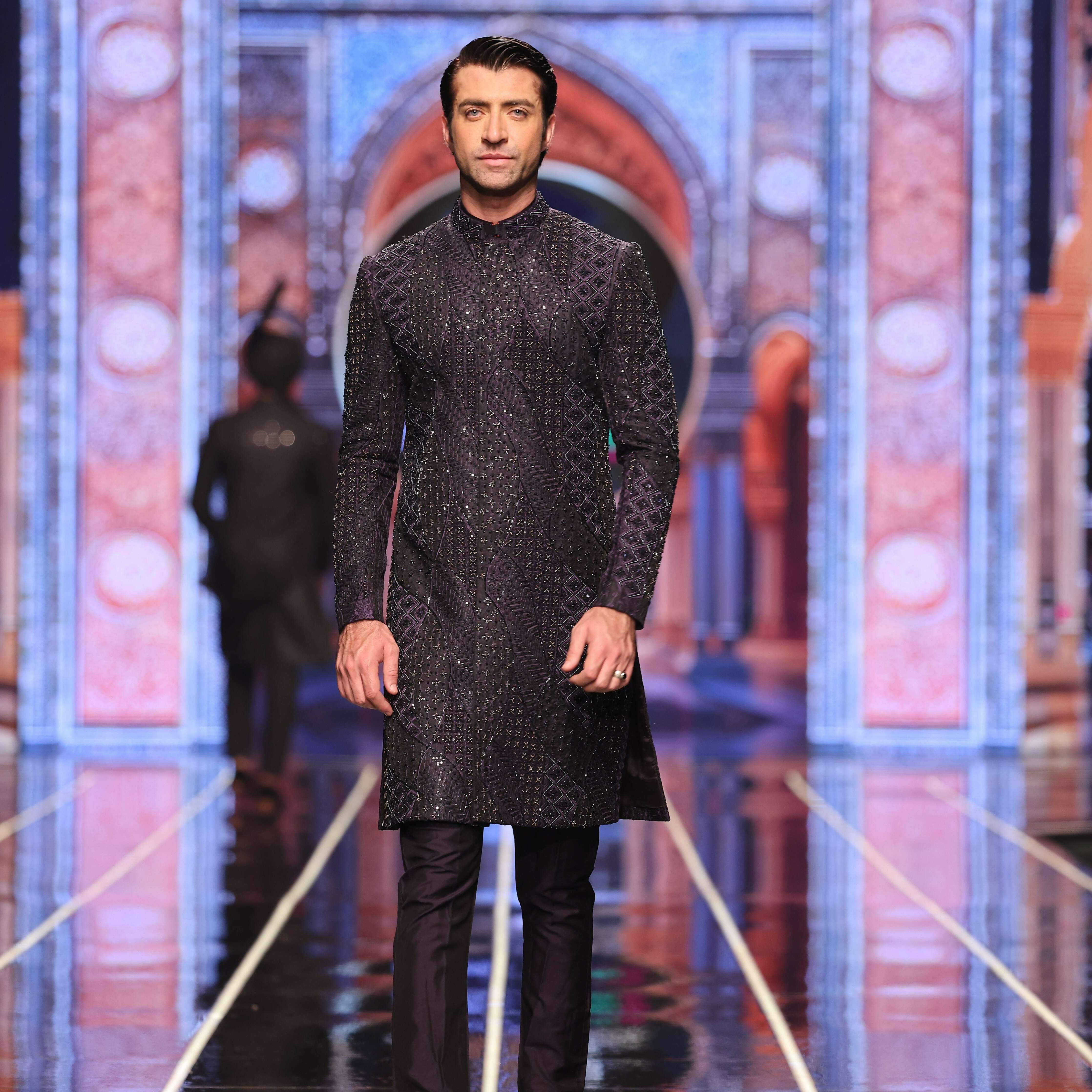 BCW 60 Navy Blue Groom Majestic Sherwani Hand Work