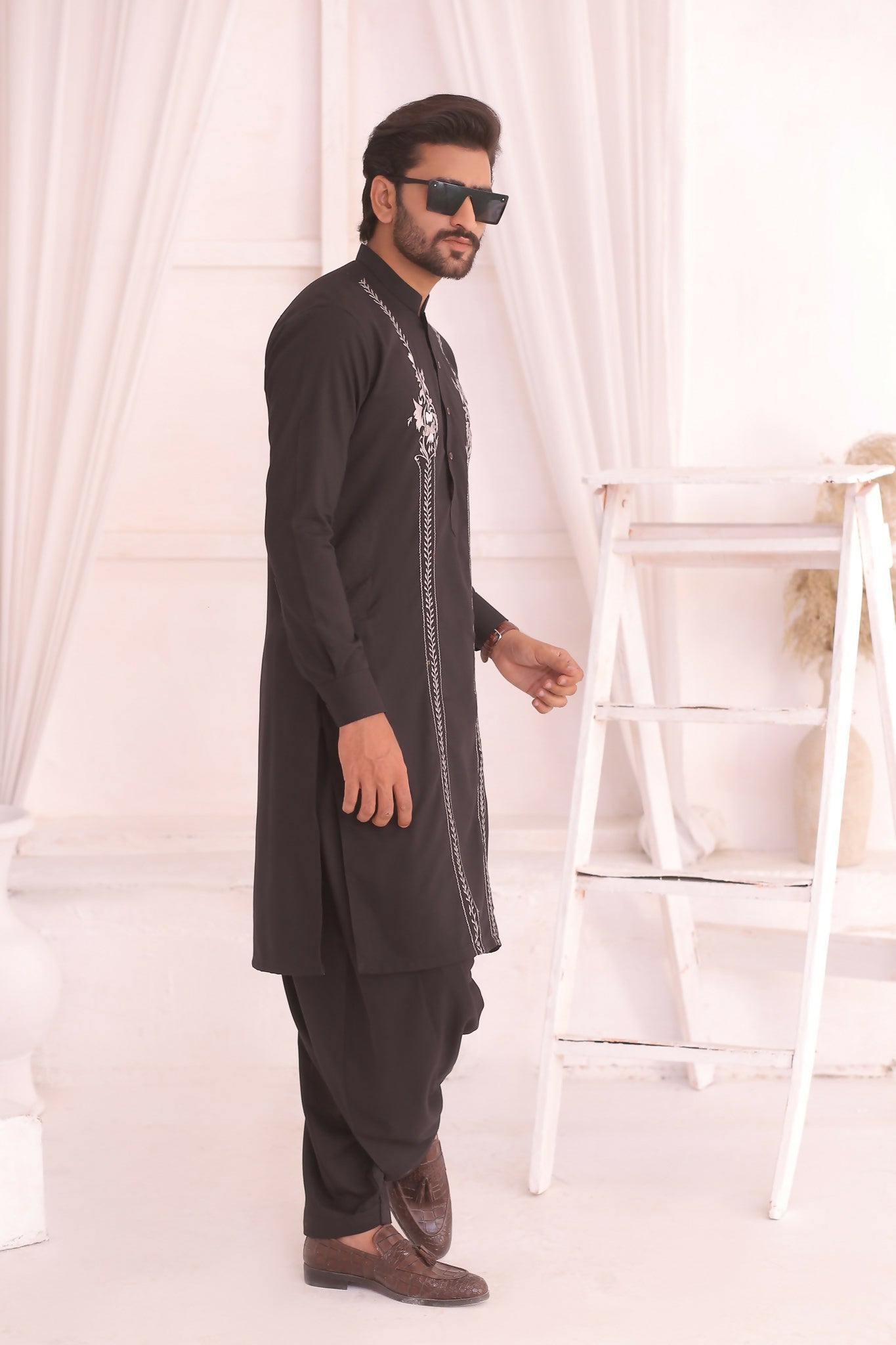 CK 718 Black Chikankari Kurta For Men