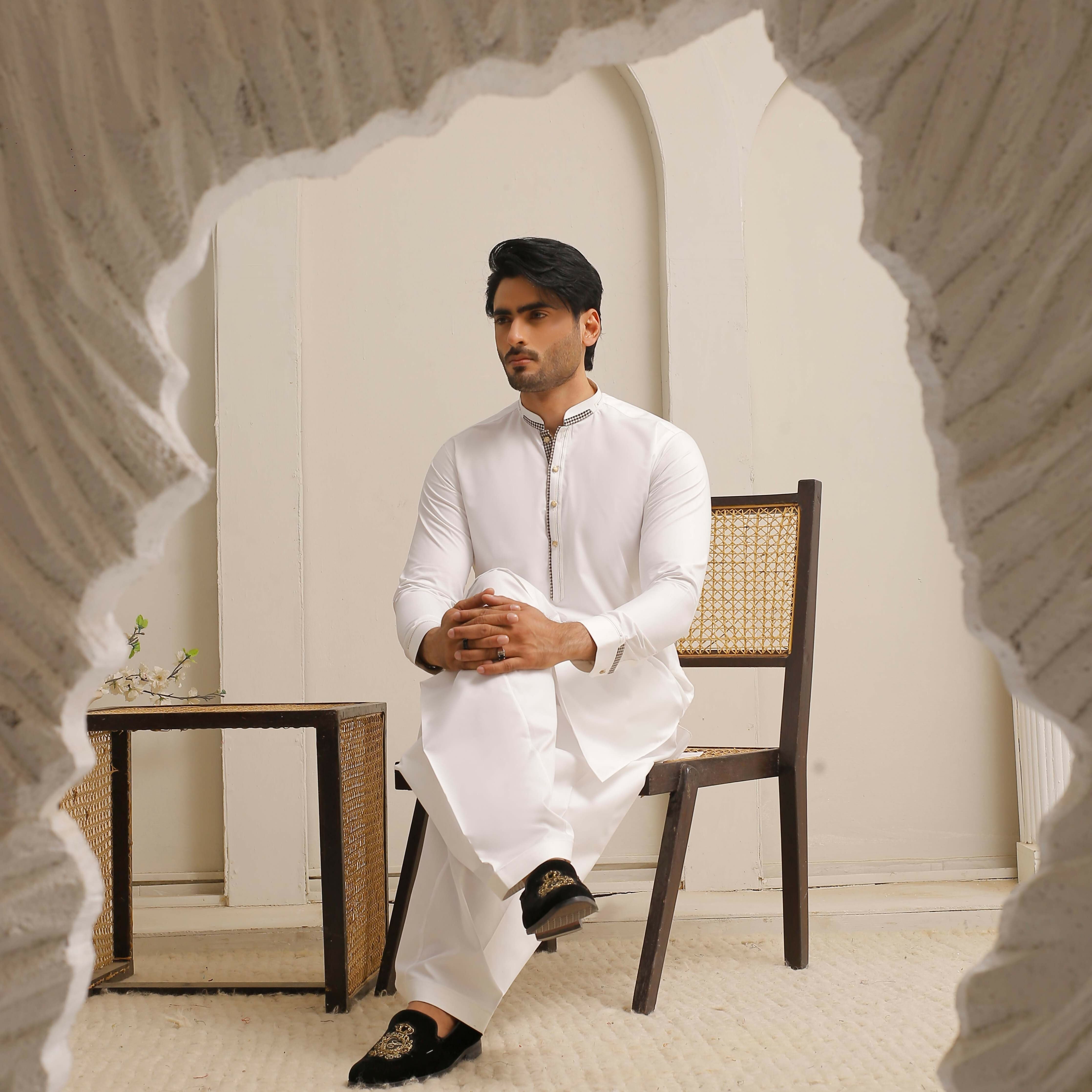 ER 803 Shining White Executive Shalwar Kameez