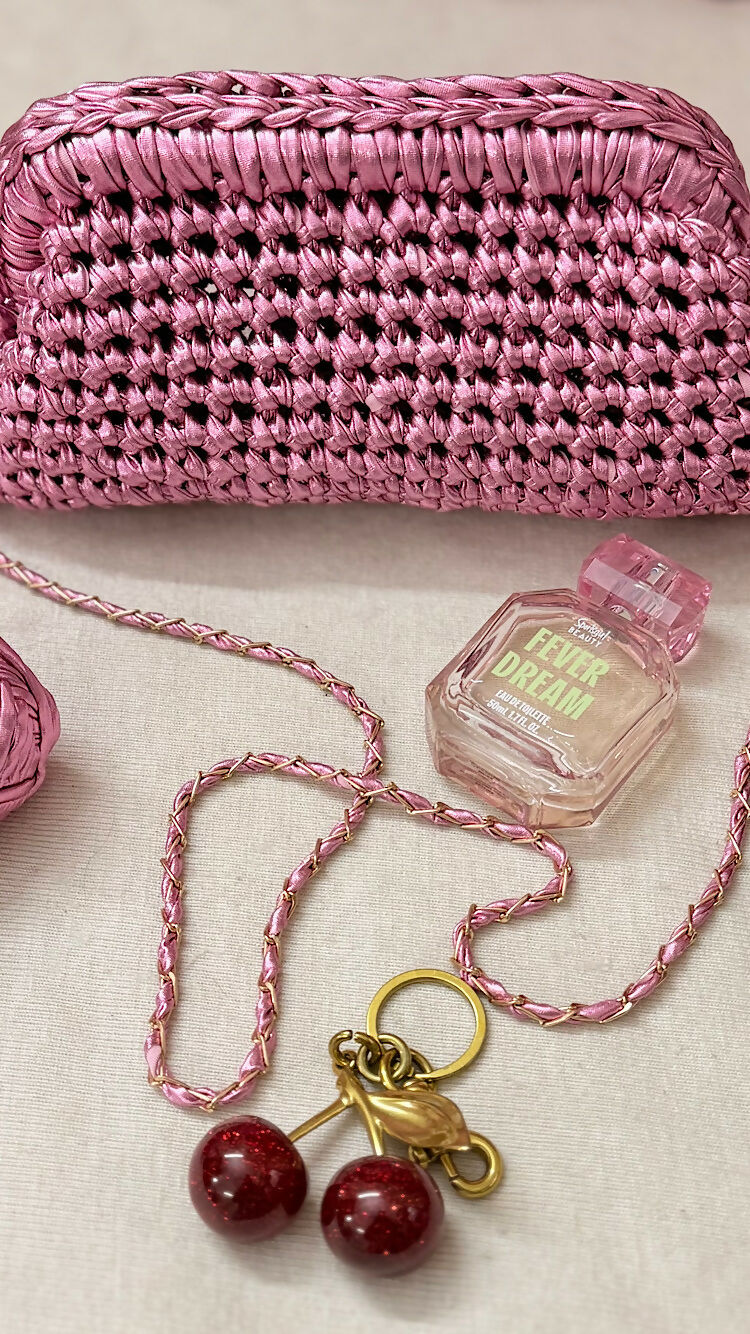 Crocheted metallic clutch
