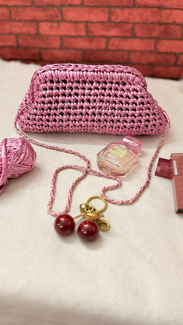 Crocheted metallic clutch