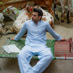 CK 751 Sky Blue Short Embroidered Kurta With Farshi Trouser