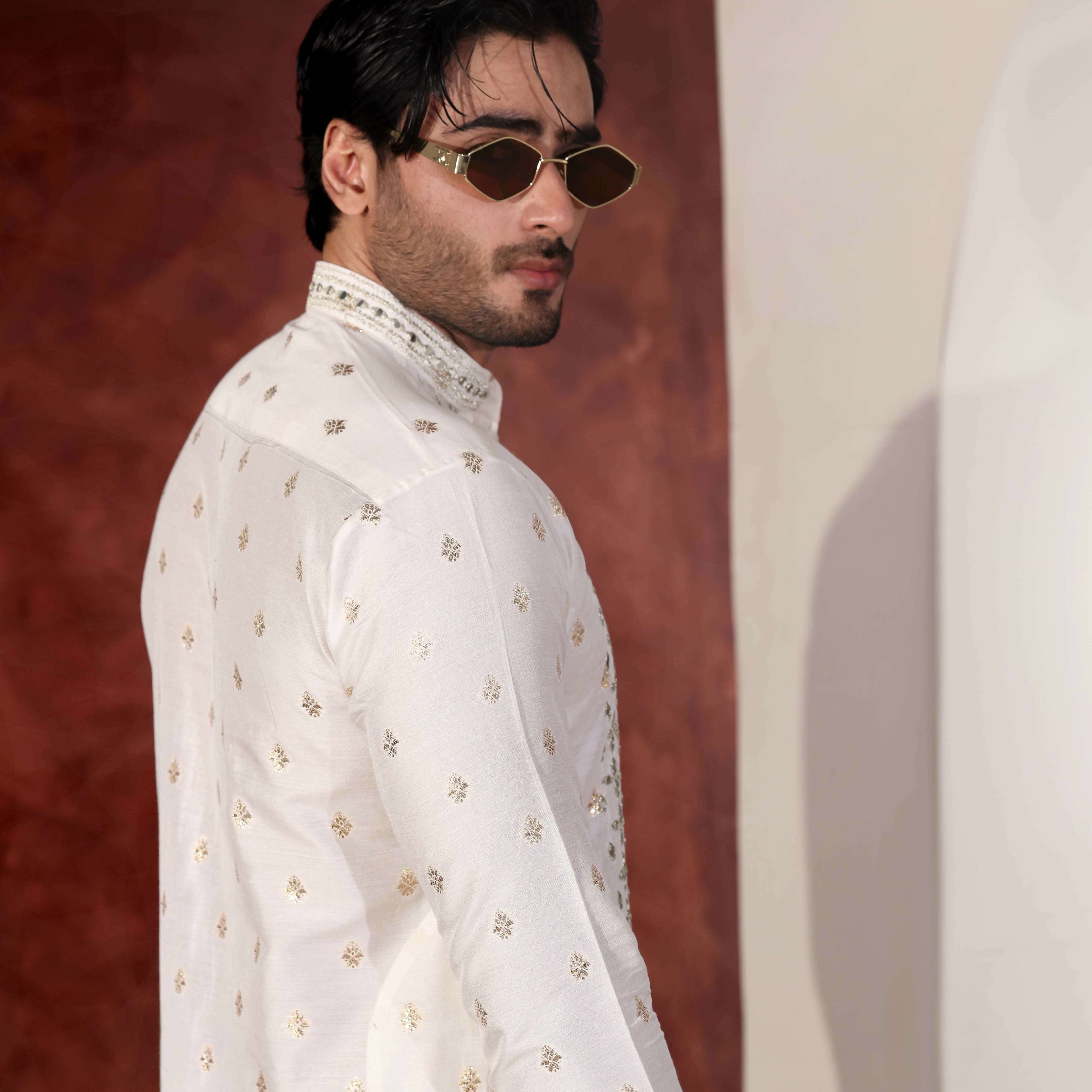 MR 90 White Mirror Work Kurta