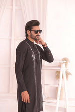 CK 718 Black Chikankari Kurta For Men