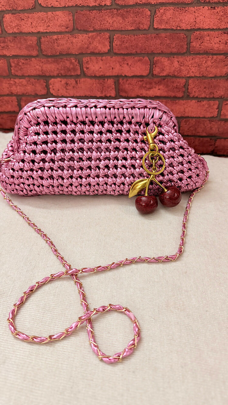 Crocheted metallic clutch