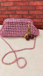 Crocheted metallic clutch