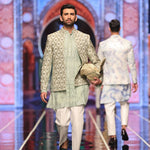 BCW 51 Pastel Green Prince Coat Zardozi Work Front Open For Men