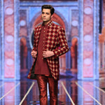 BCW 58 Maroon Checkered Applique Velvet & Satin Sherwani