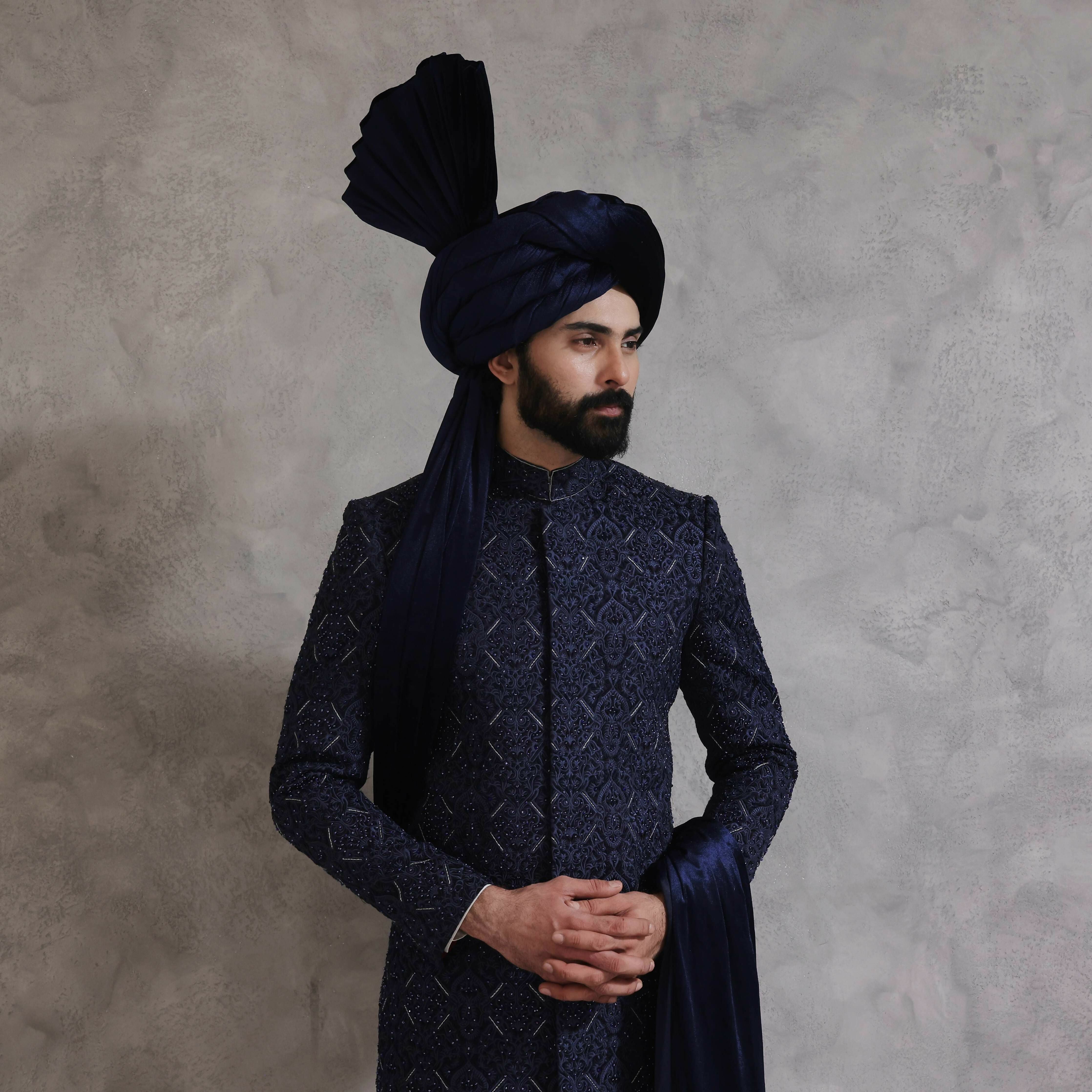 ER SH 118 Navy Blue Sherwani For Men