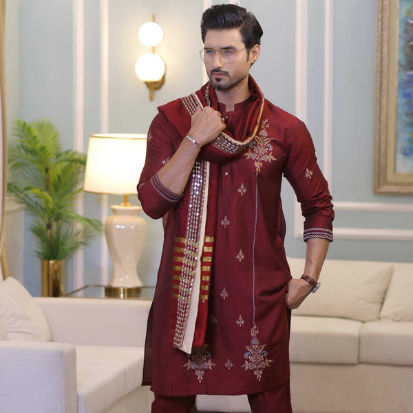 CK 714 Maroon Kurta Pajama Male
