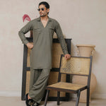 ER 801 Olive Green Kurta With Farshi Pajama