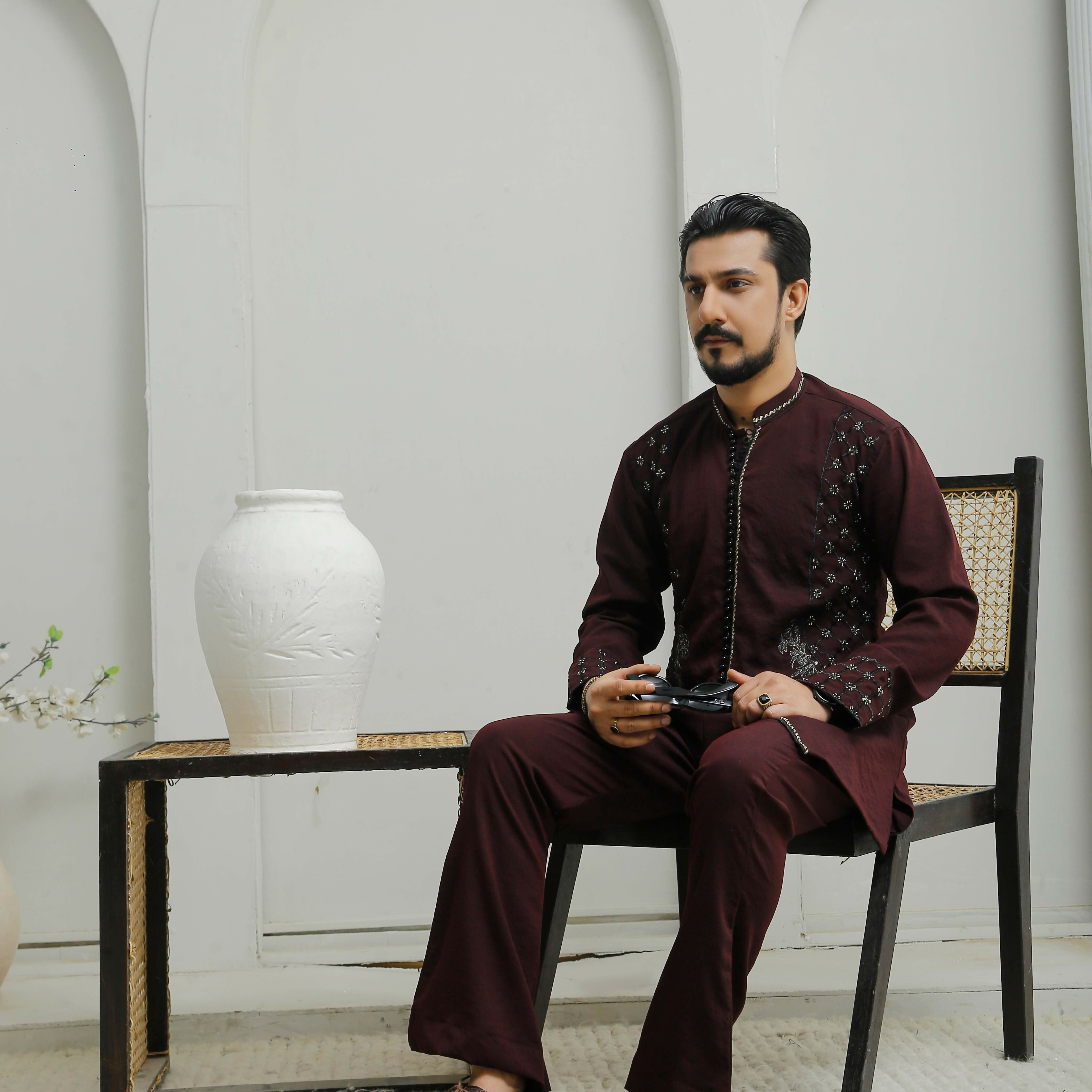 ER 501 Dark Maroon Kurta Bell Bottom Trouser
