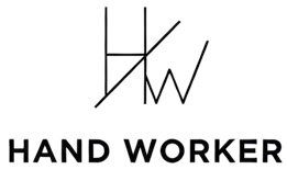 Logo of 'Hand Worker' with abstract line design on a white background