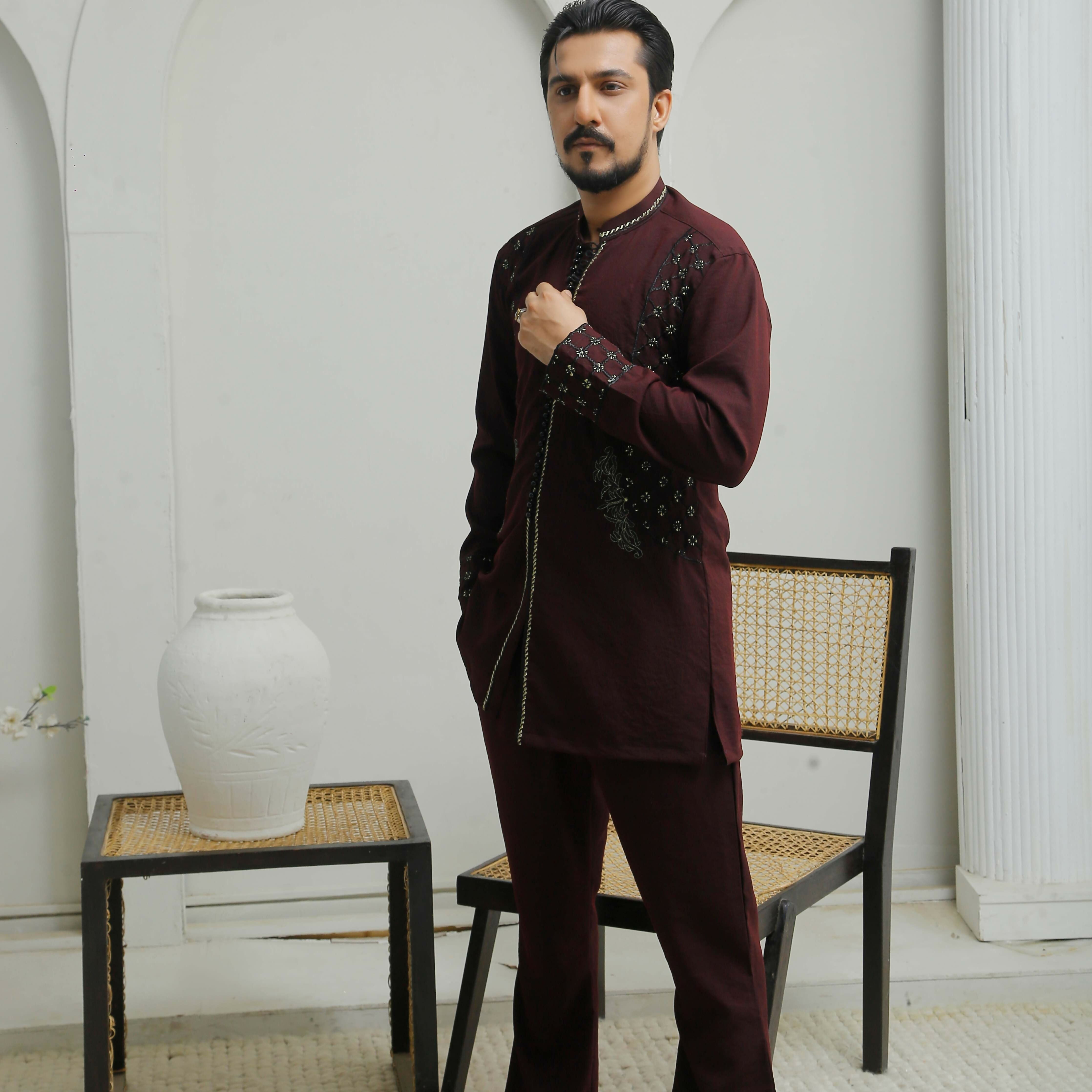 ER 501 Dark Maroon Kurta Bell Bottom Trouser