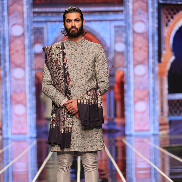 BCW 62 Grey Hand Work Groom Sherwani