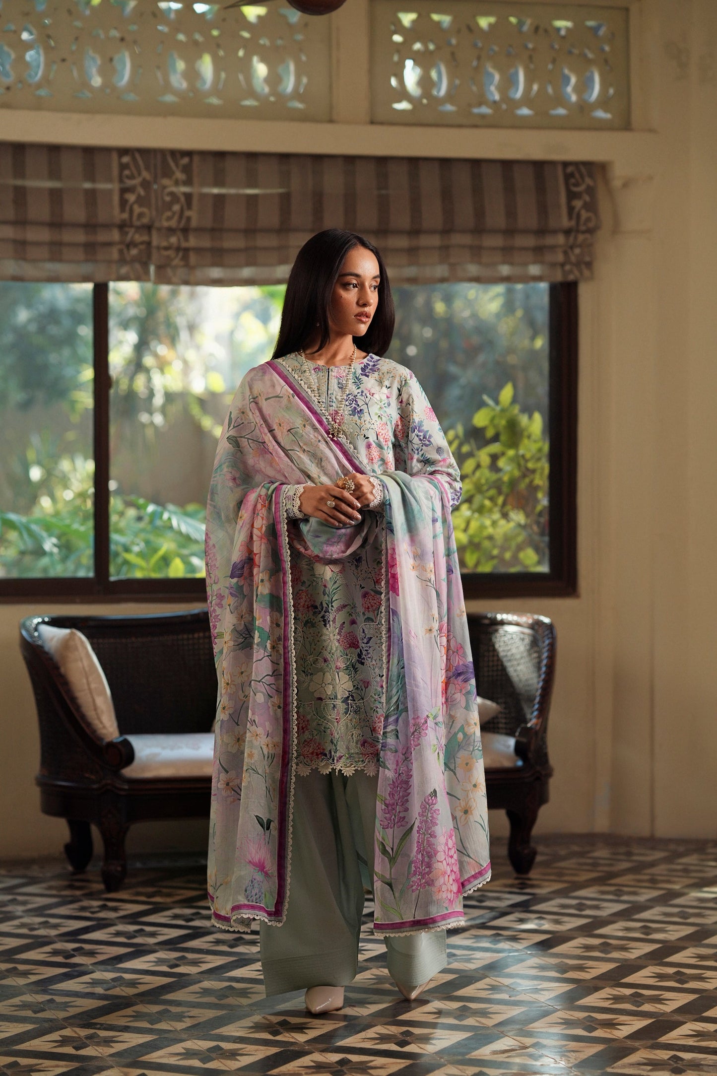 Cotton Lawn Digital Print Cotton Thread Embroidery