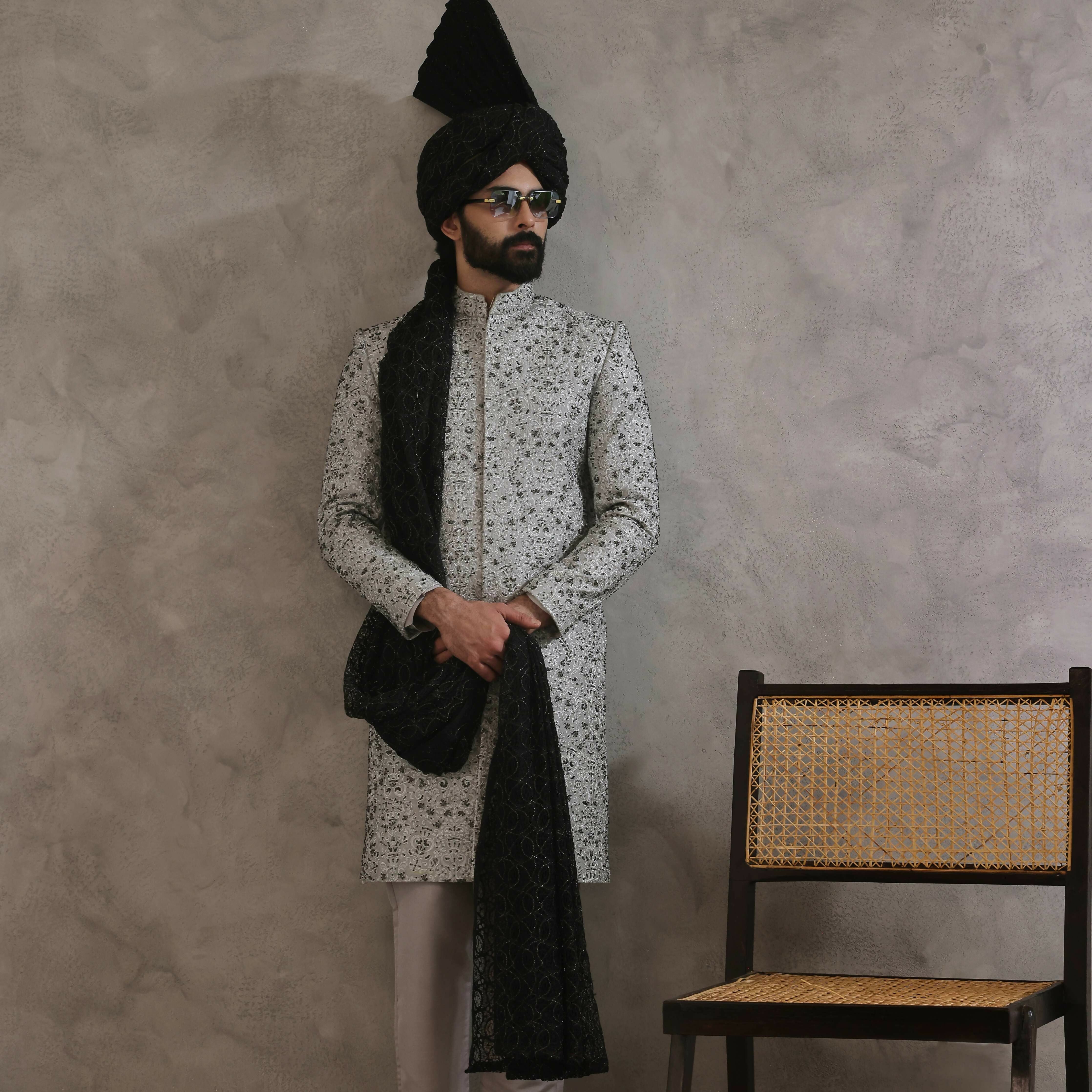 ER SH 119 Sliver Hand Work Sherwani For Men