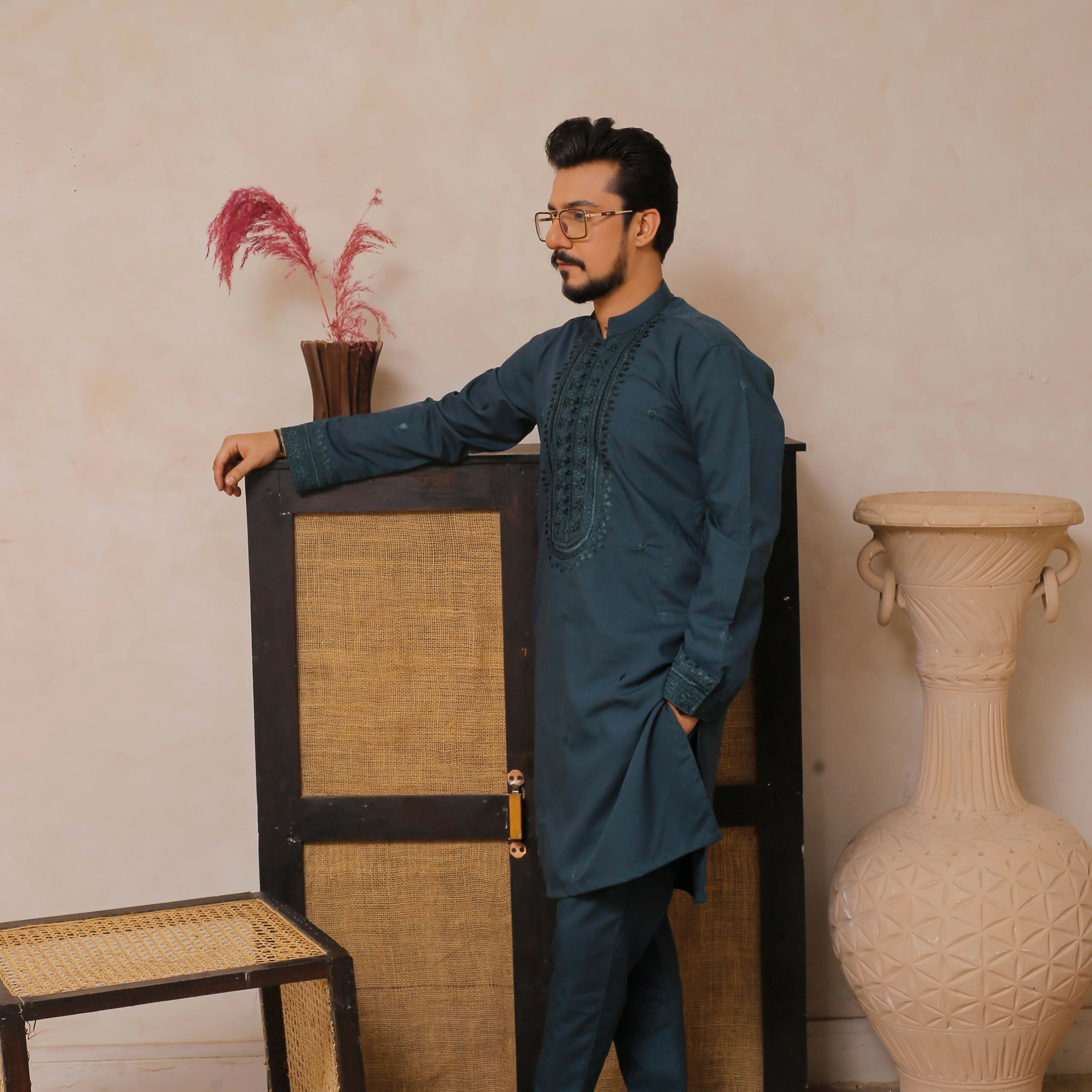 CK 500 Green Embroidered Executive Kurta Pajama