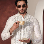 MR 90 White Mirror Work Kurta