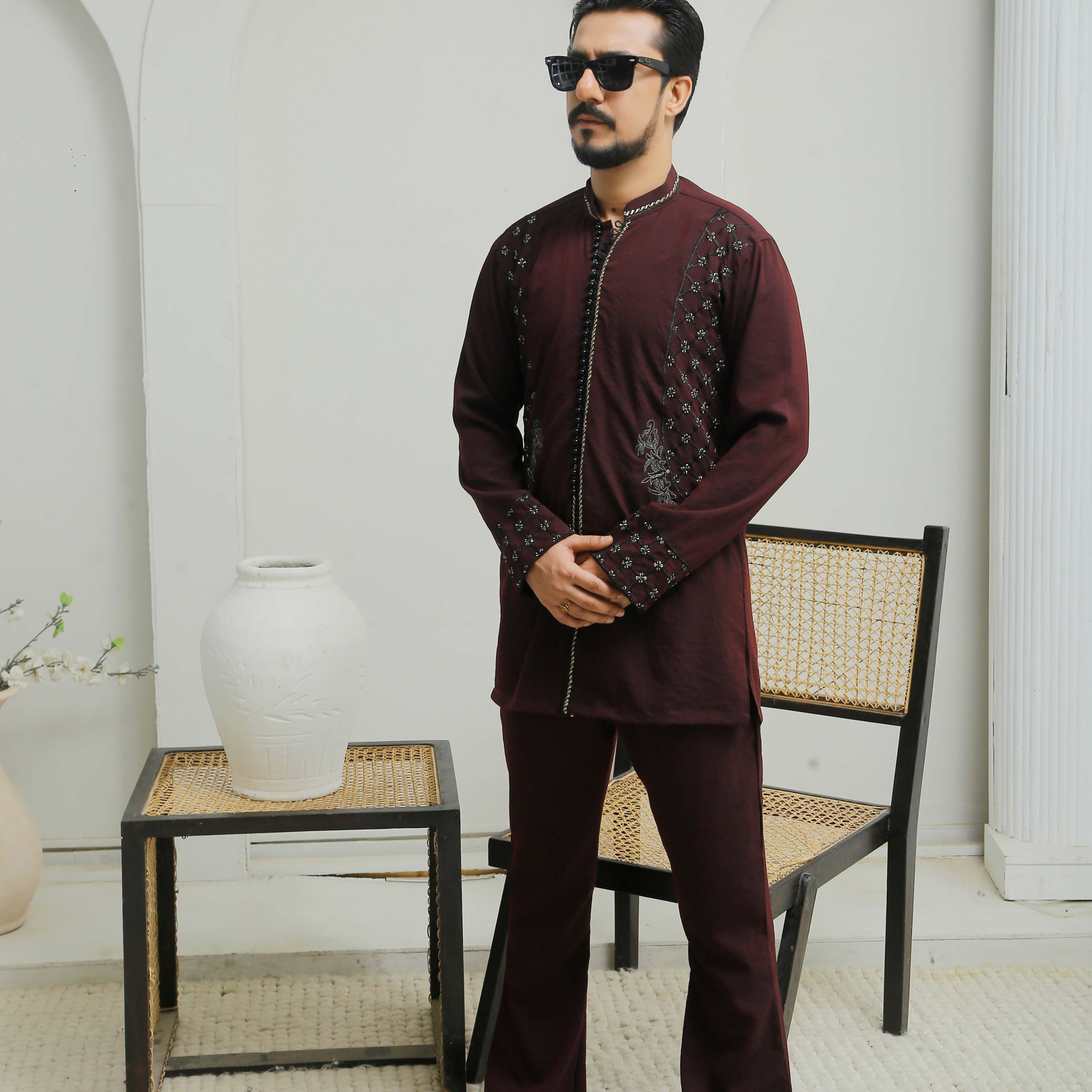 ER 501 Dark Maroon Kurta Bell Bottom Trouser